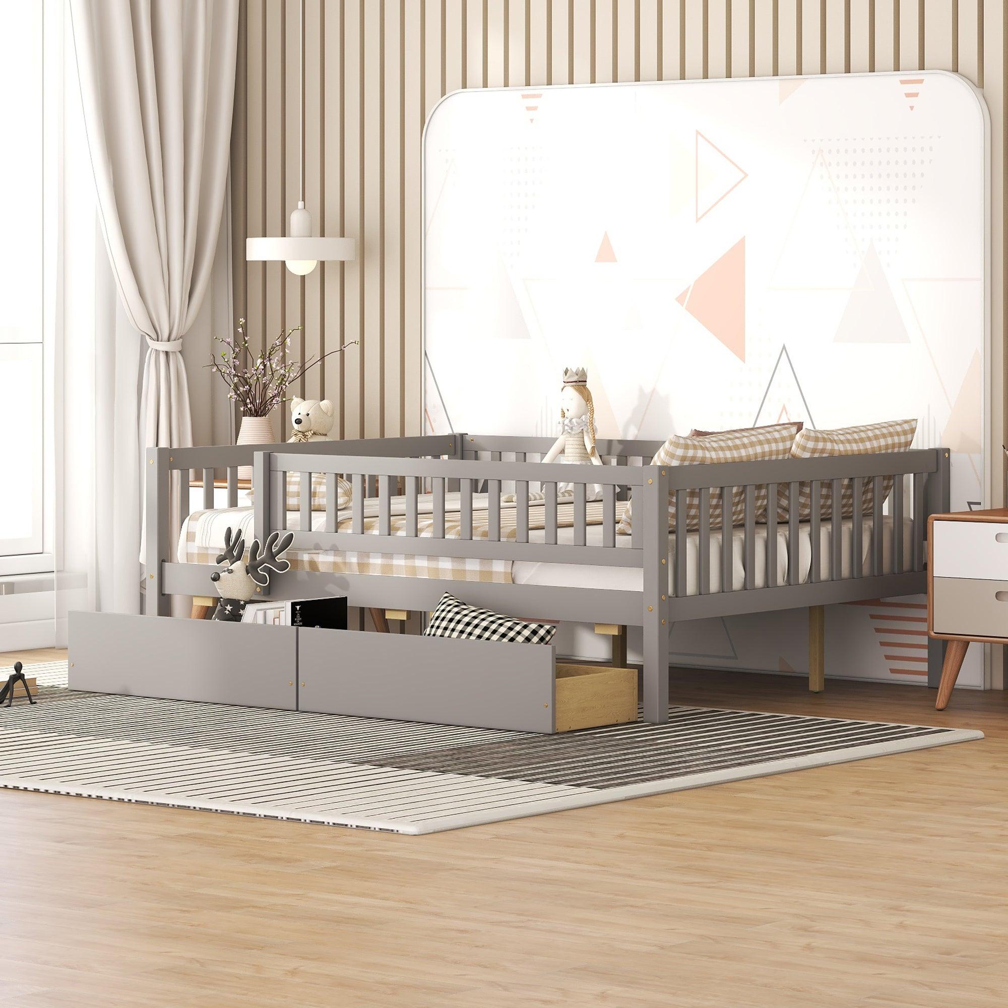 Full Size Daybed Wood Bed with Two Drawers, Gray image