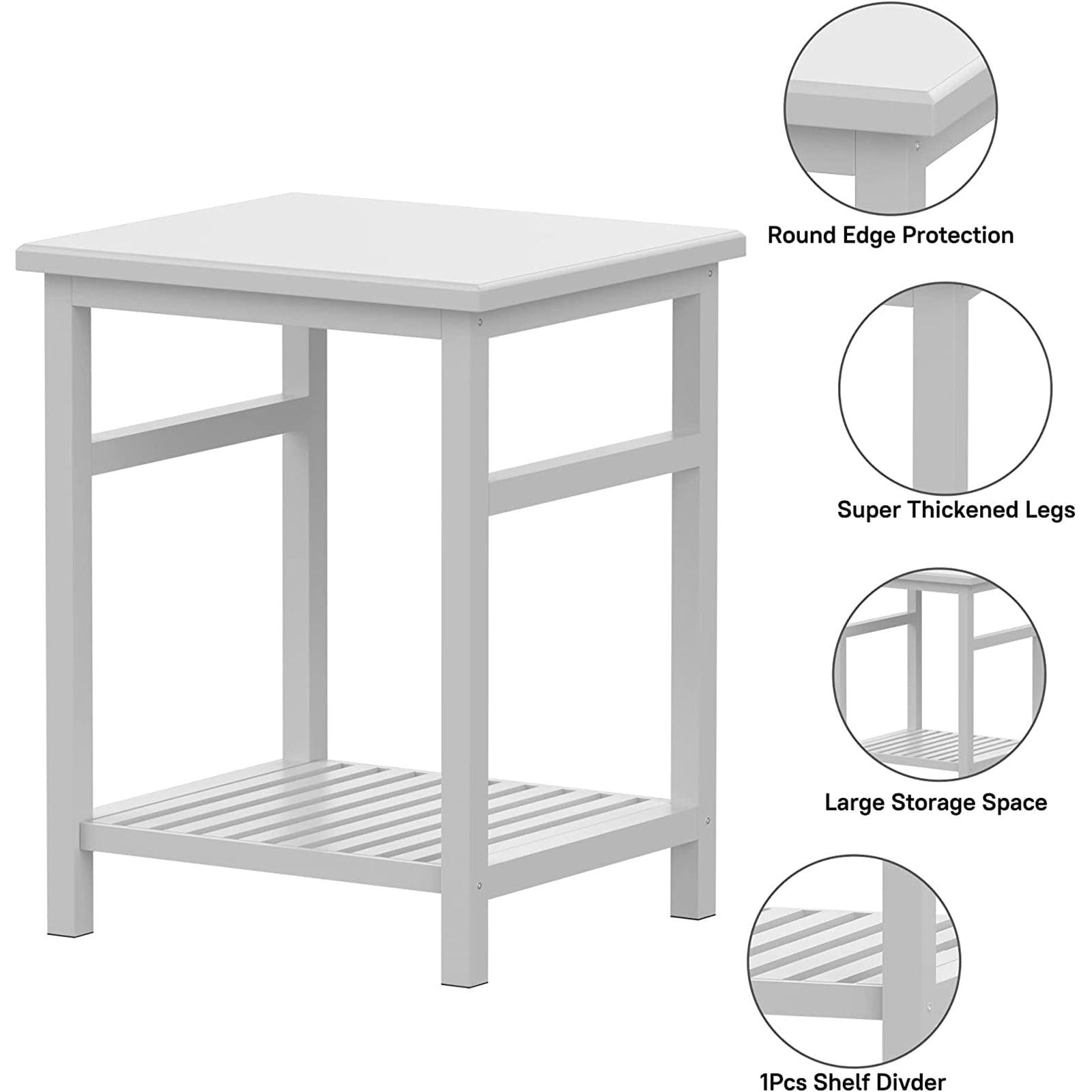 Nightstand, End Table, Bamboo Night Stand Bedside Table, Side Table for Bedroom Living Room Lounge, Space Saving, Easy to Assemble, NS-537 (1 Pack, White)