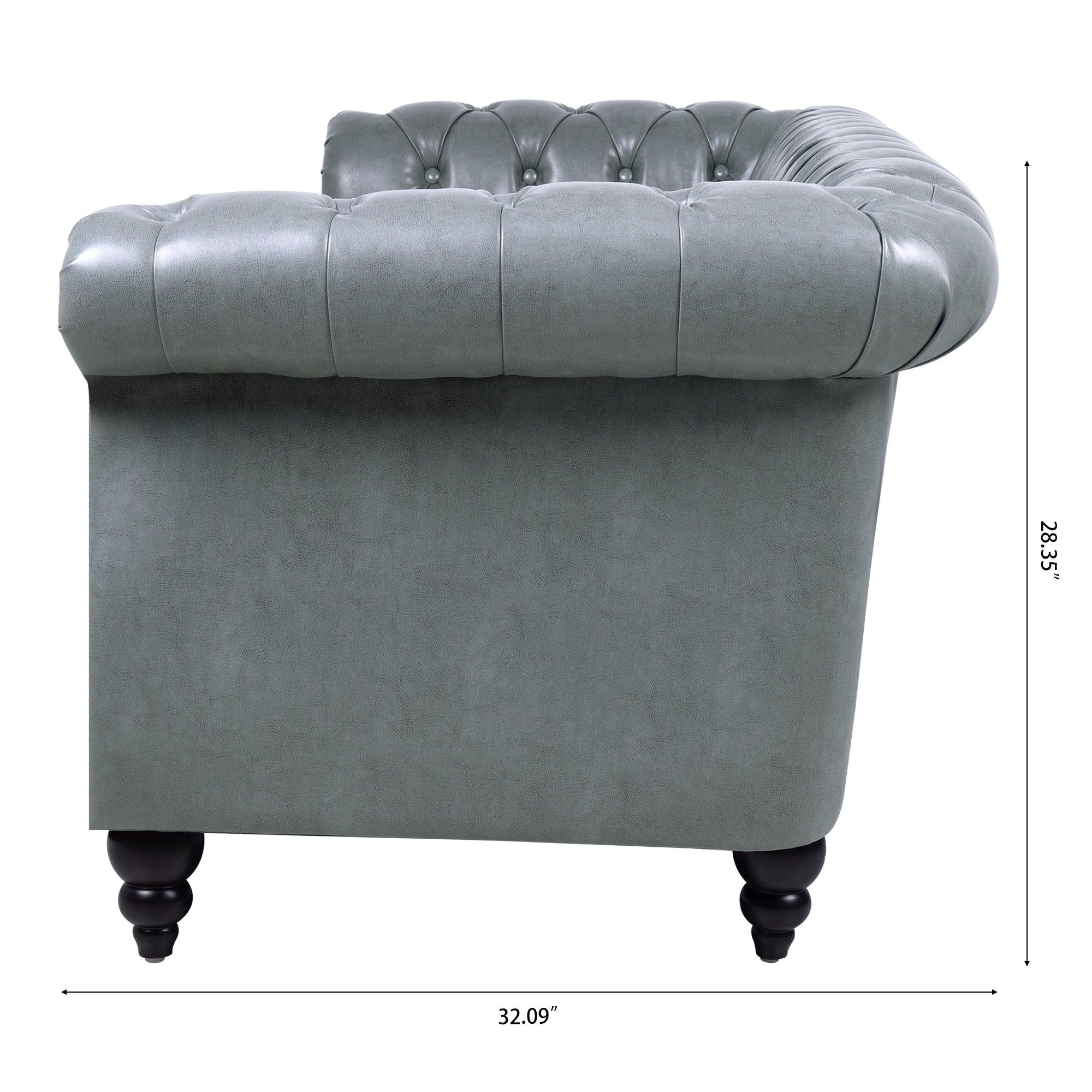 84.65" Rolled Arm Chesterfield 3 Seater Sofa.