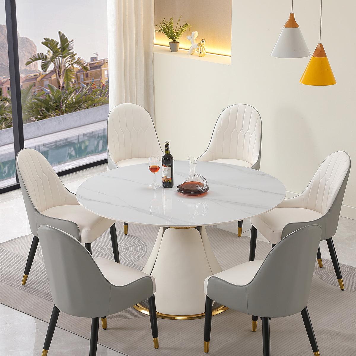 53“Modern sintered stone round dining table with stainless steel base with 6 pcs chairs image