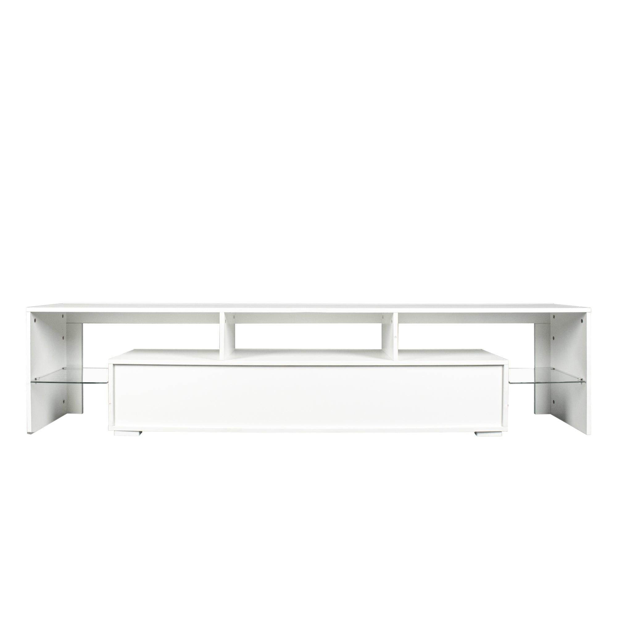 Modern gloss white TV Stand for 80 inch TV , 20 Colors LED TV Stand w/Remote Control Lights