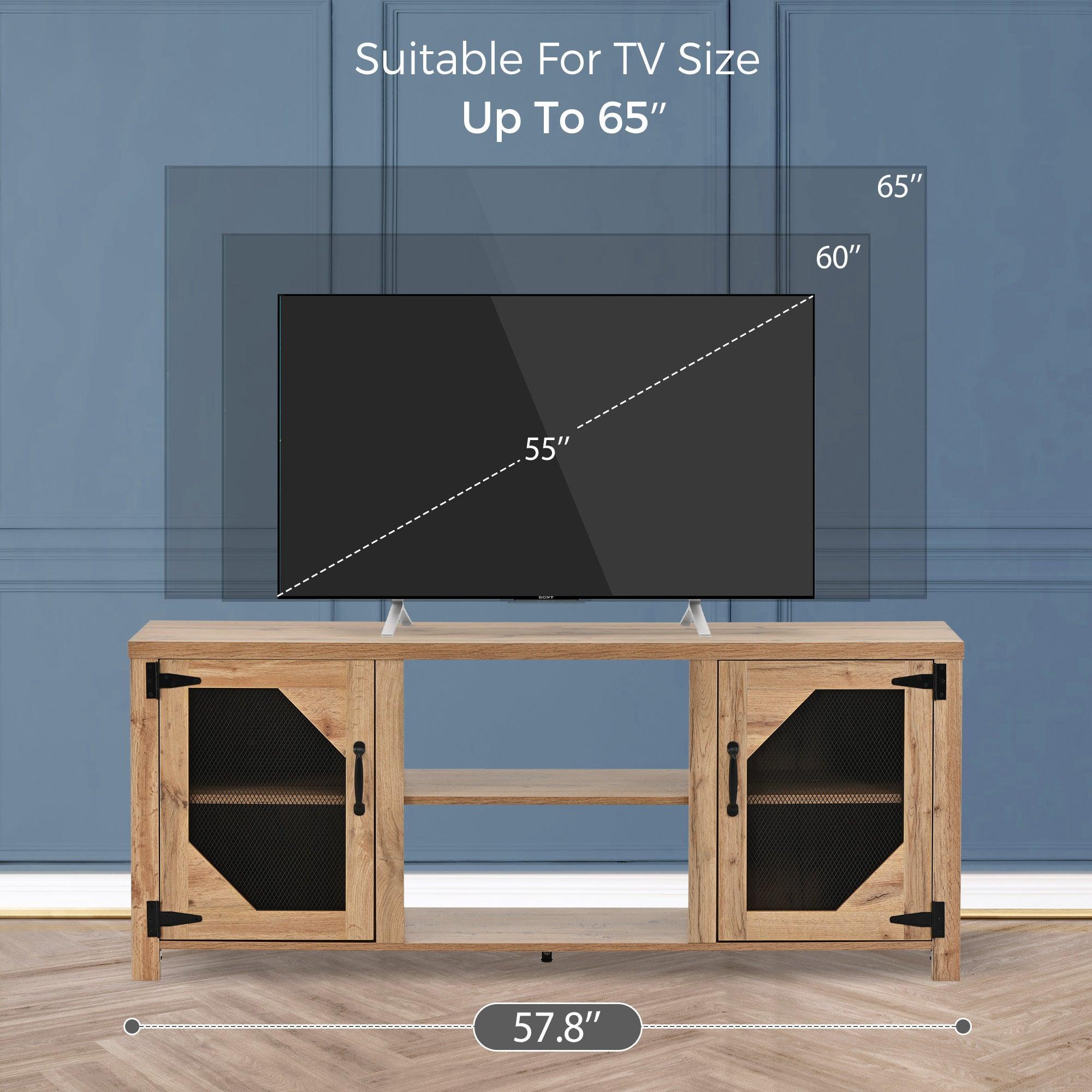 Modern TV Stand for 65” TV with LargeStorage Space, 3 Levels Adjustable shelves, Magnetic Cabinet Door, Entertainment Center for Living Room, Bedroom