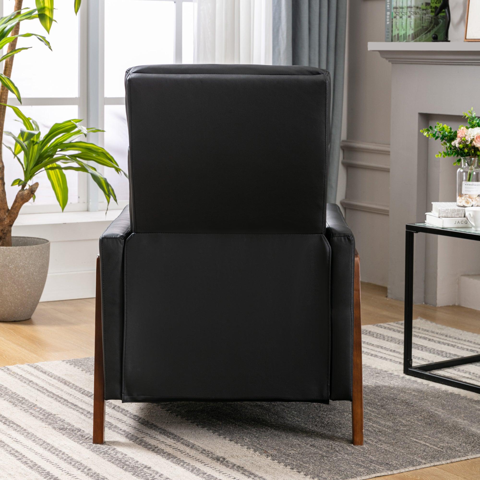 Wood-Framed PU Leather Recliner Chair Adjustable Home Theater Seating with Thick Seat Cushion and BackrestModern Living Room Recliners，Black