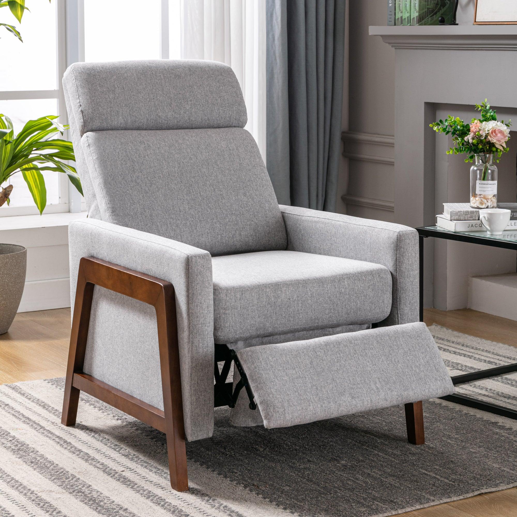 Wood-Framed Upholstered Recliner Chair Adjustable Home Theater Seating with Thick Seat Cushion and BackrestModern Living Room Recliners，Gray