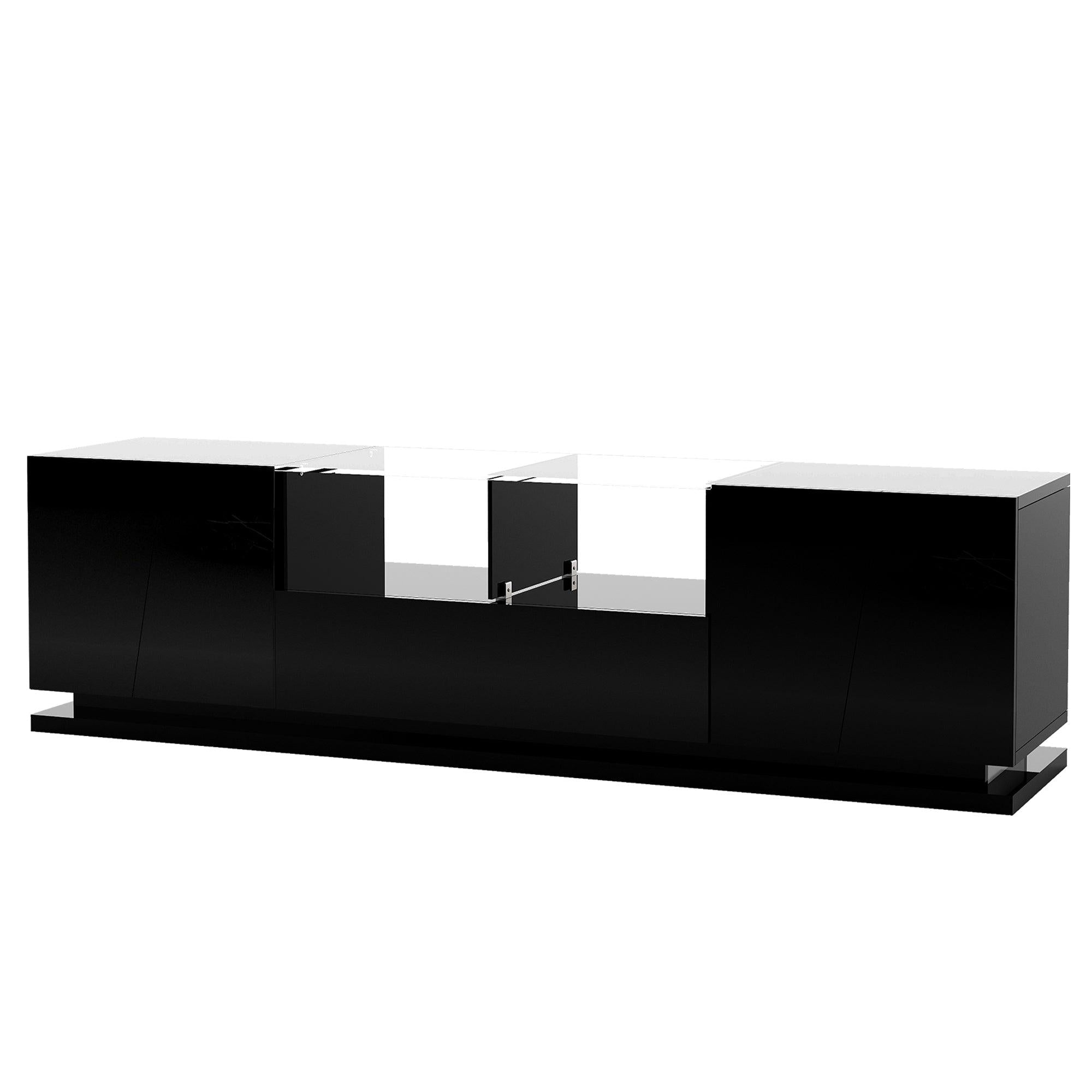 TV Stand with Tempered Glass,Modern High Gloss Entertainment Center for TVs Up to 72'',TV Cabinet withStorage and LED Color Changing Lights for Living Room,Black