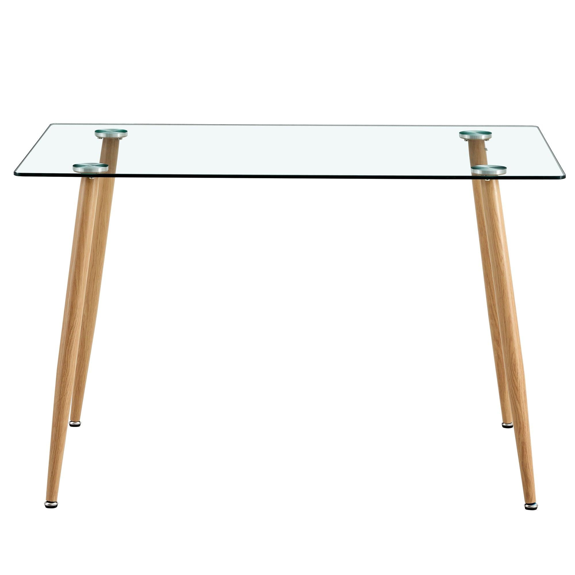 Modern Minimalist Rectangular Glass Dining Table for 4-6 with 0.31" Tempered Glass Tabletop and Wood color Coating Metal Legs, Writing Table Desk, for Kitchen Dining Living Room, 47" W x 31"D x 30" H