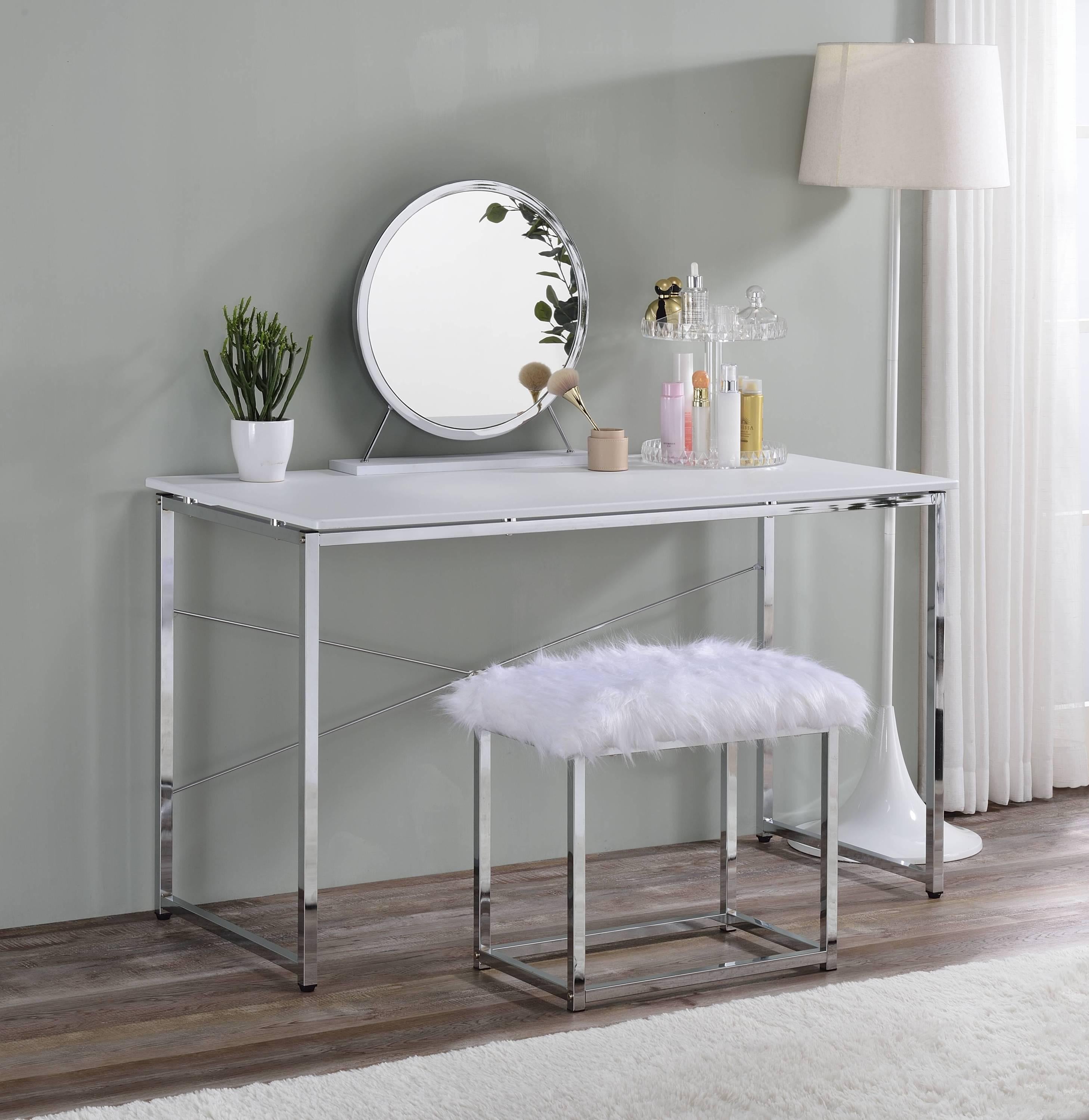 ACME Tennos Vanity Desk  in White & Chrome Finish AC00903 image