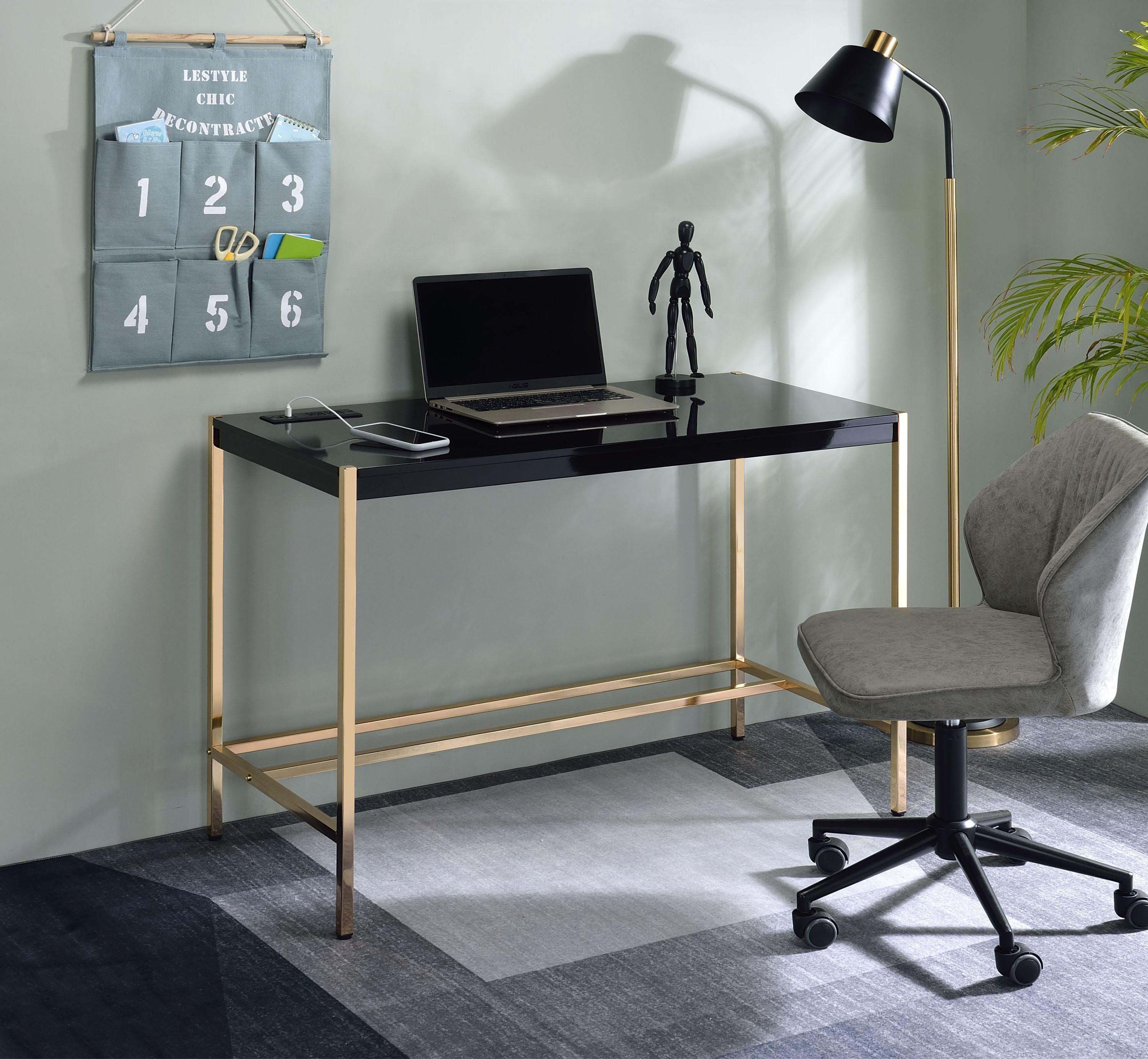 ACME Midriaks Writing Desk w/USB Port in Black & Gold Finish OF00021 image