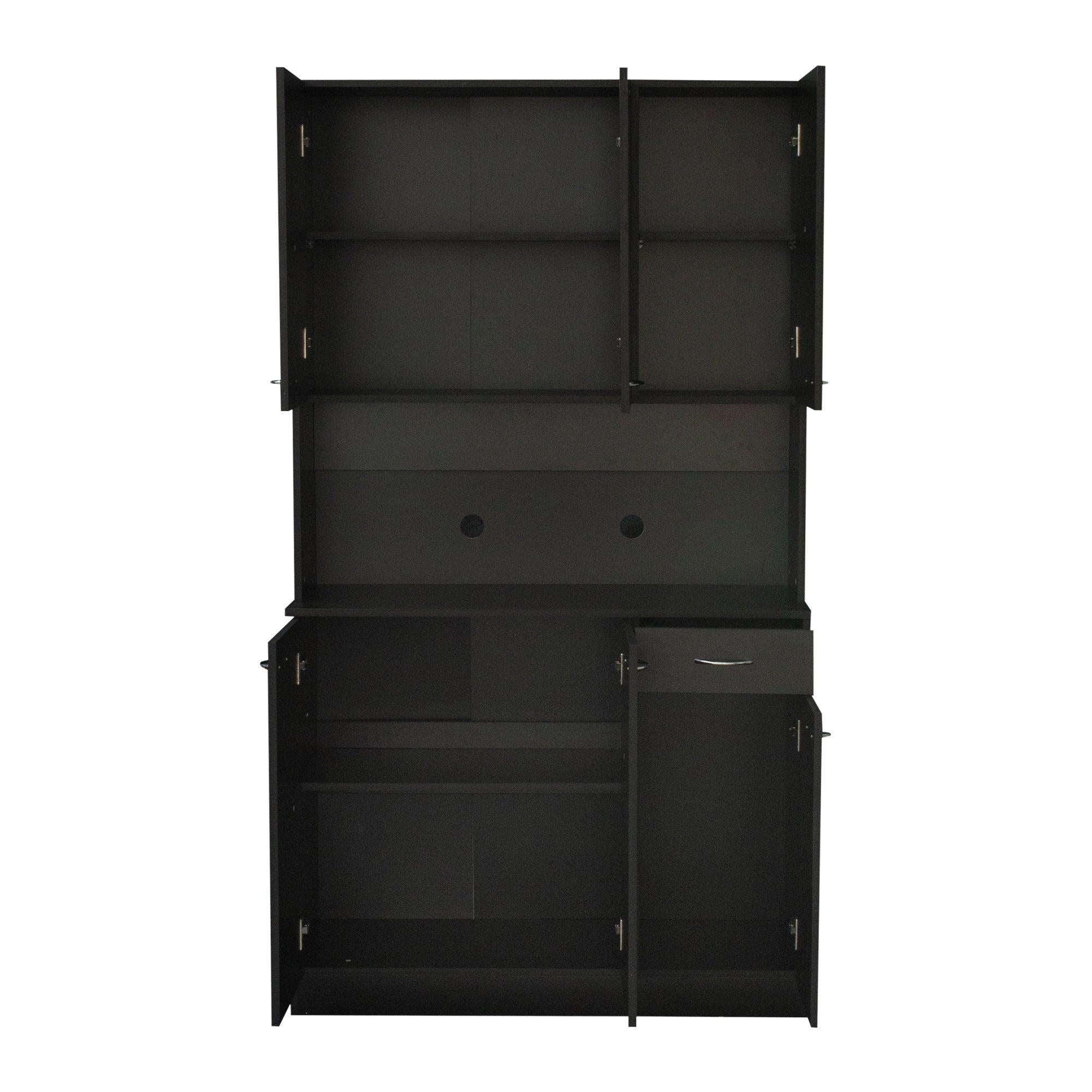 70.87" Tall Wardrobe& Kitchen Cabinet, with 6-Doors, 1-Open Shelves and 1-Drawer for bedroom,Black