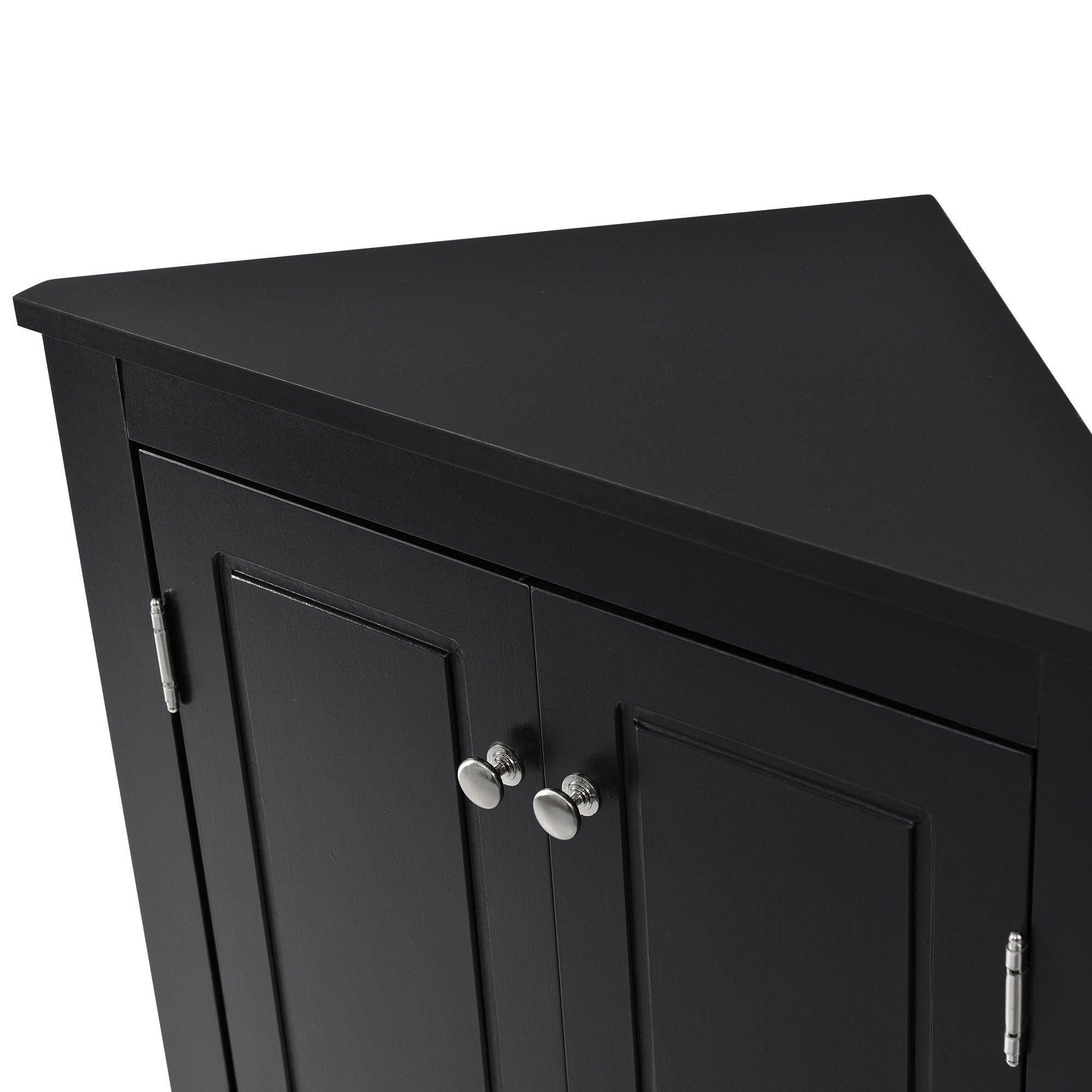 Black Triangle BathroomStorage Cabinet with Adjustable Shelves, Freestanding Floor Cabinet for Home Kitchen