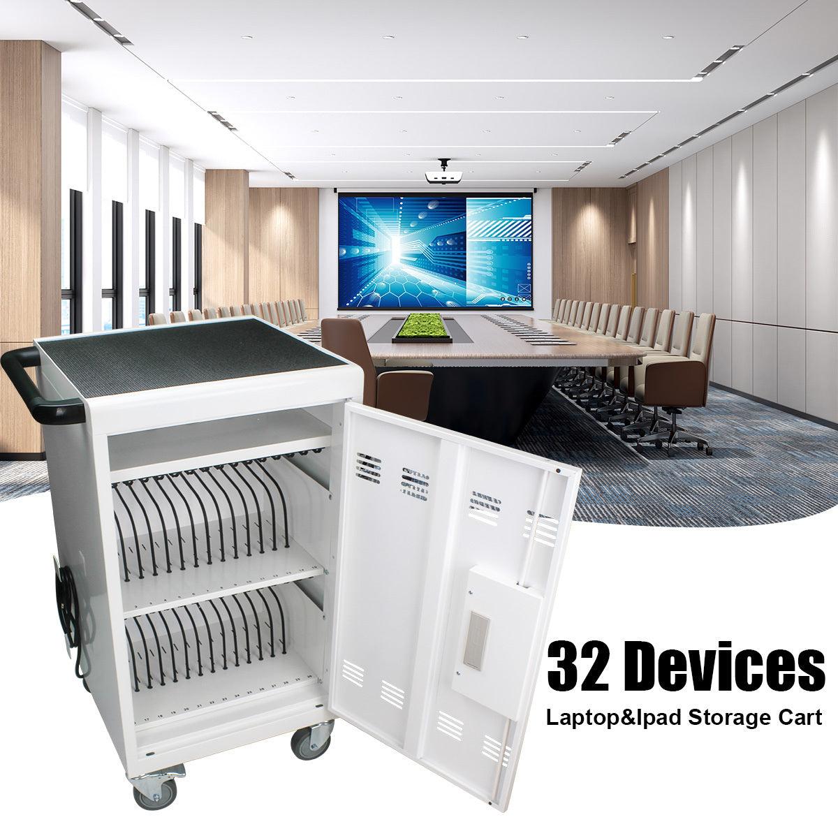 Mobile Charging Cart and Cabinet for Tablets Laptops 30-Device With Combination Lock(White)