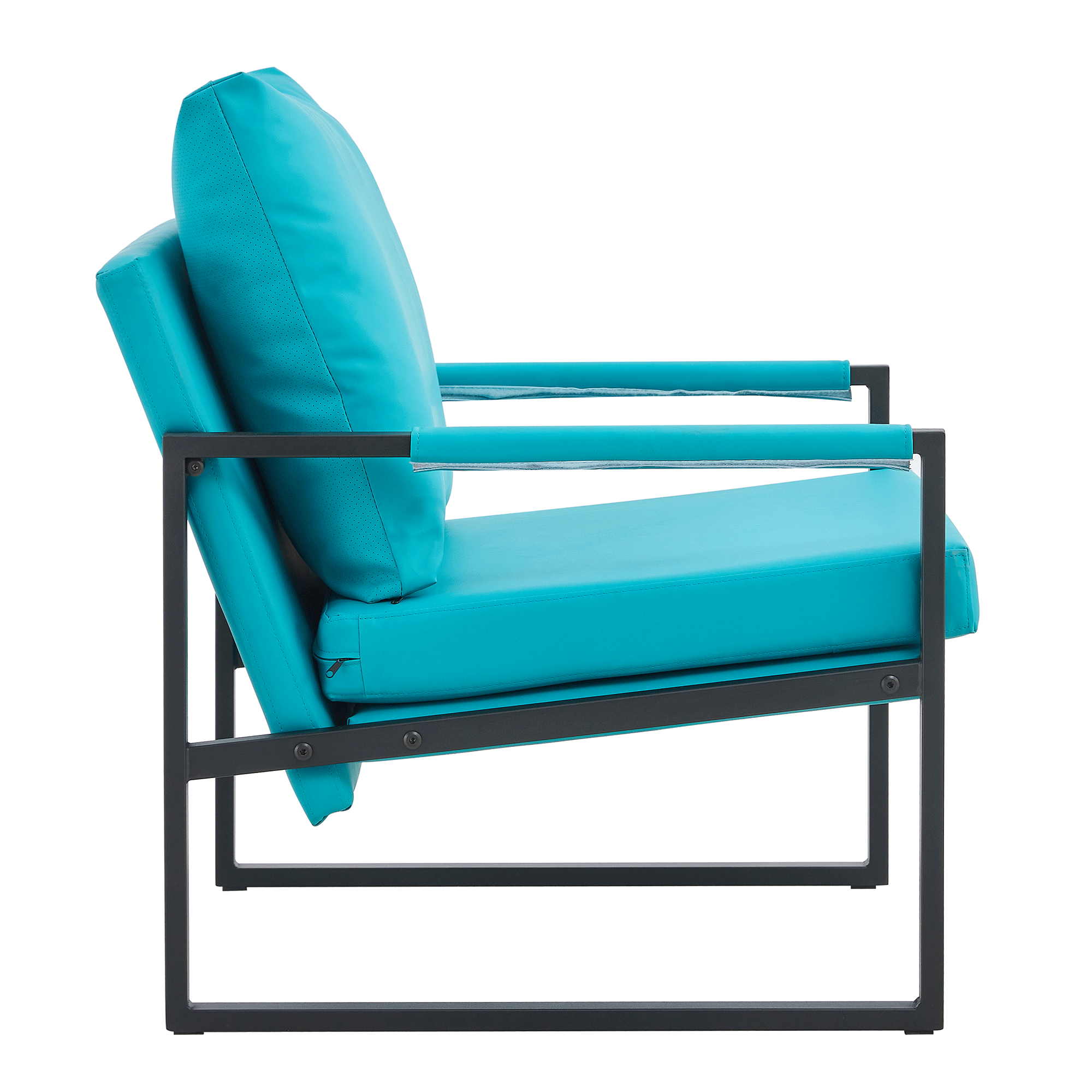 PU Leather Accent Arm Chair Mid CenturyModern Upholstered Armchair with Metal Frame Extra-Thick Padded Backrest and Seat Cushion Sofa Chairs for Living Room ( Cyan PU Leather + Metal + Foam )