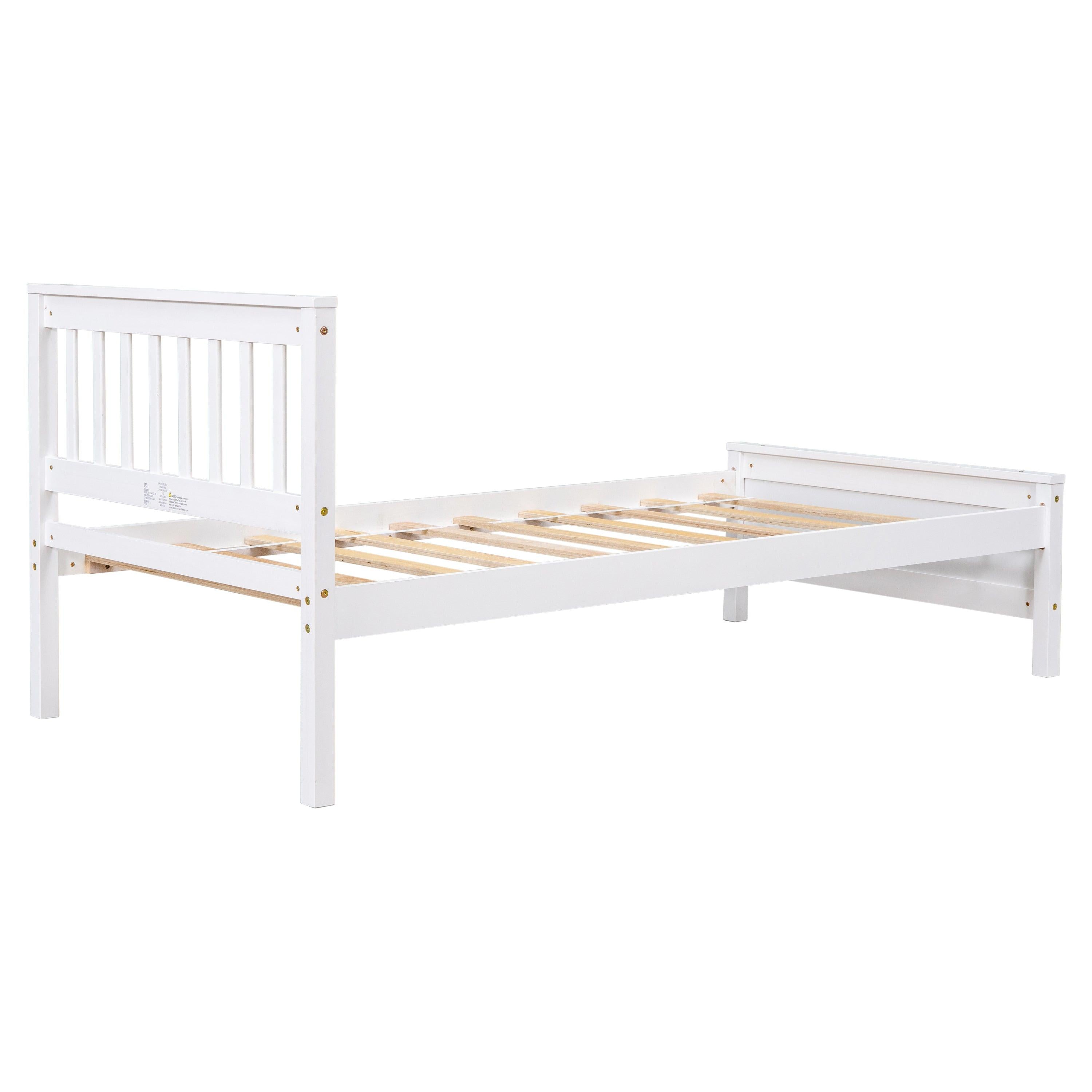 Twin Bed with Headboard and Footboard for Kids, Teens, Adults,with a Nightstand,Wite