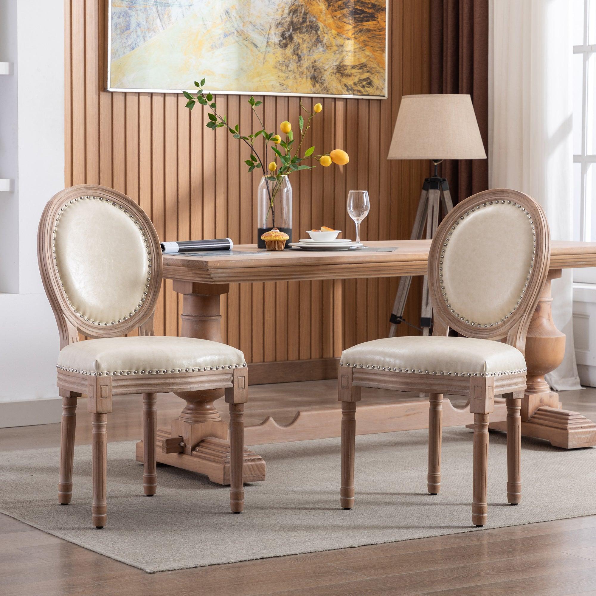 Upholstered  French Dining  Chair with rubber legs PU leather,Set of 2, Beige image