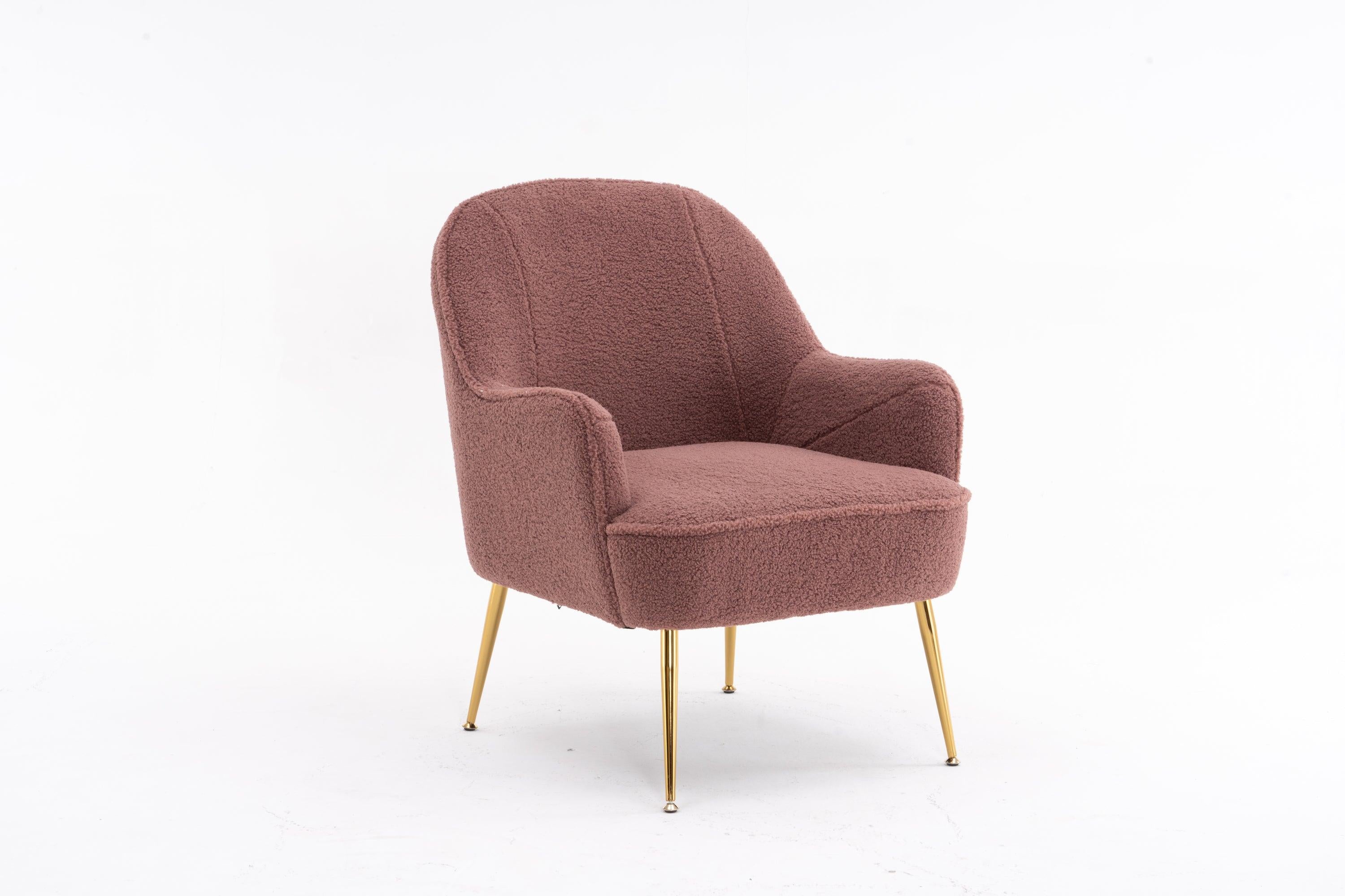 Modern Soft Teddy fabric Red Ergonomics Accent Chair Living Room Chair Bedroom Chair Home Chair With Gold Legs And Adjustable Legs For Indoor Home