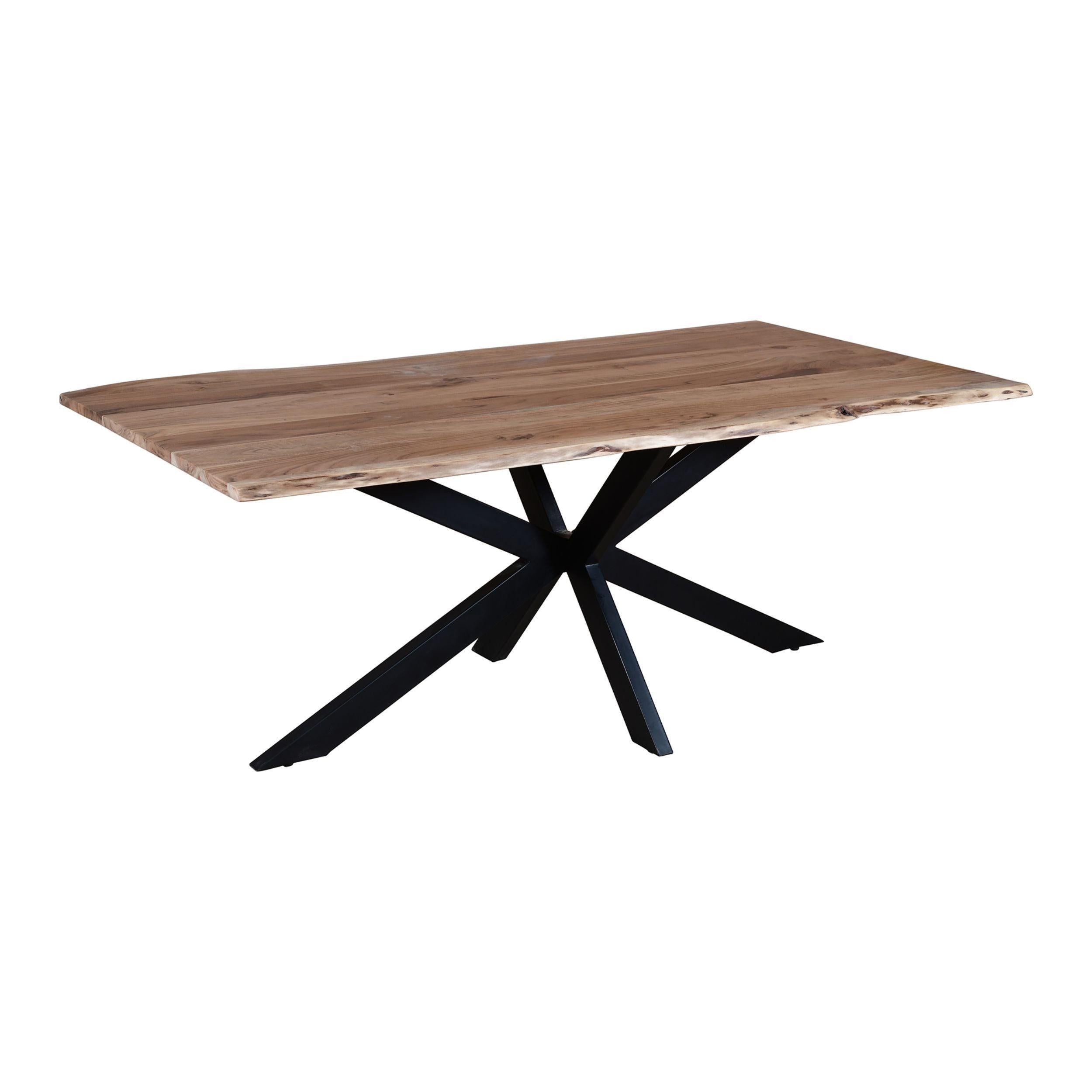 79 Inch Rectangular Live Edge Top ManWood Dining Table, Crossed Legs, Brown, Black image