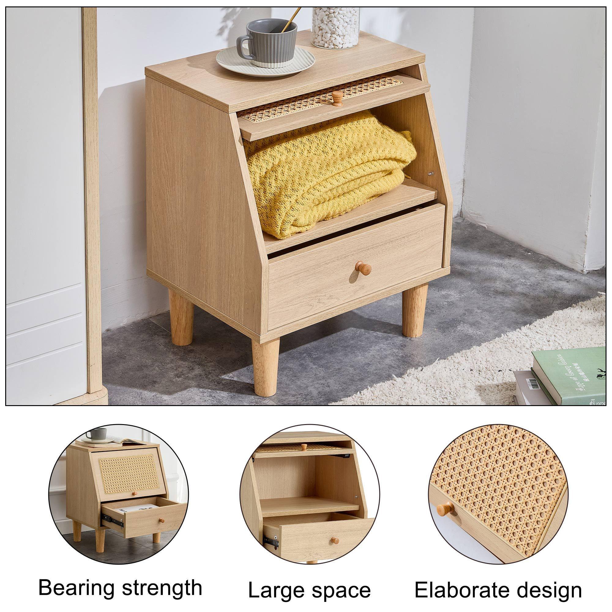 Modern simpleStorage cabinet MDF Board bedside cabinet Japanese rattan bedside cabinet Small household furniture bedside table.Applicable to dressing table in bedroom, porch, living room.2 Drawers