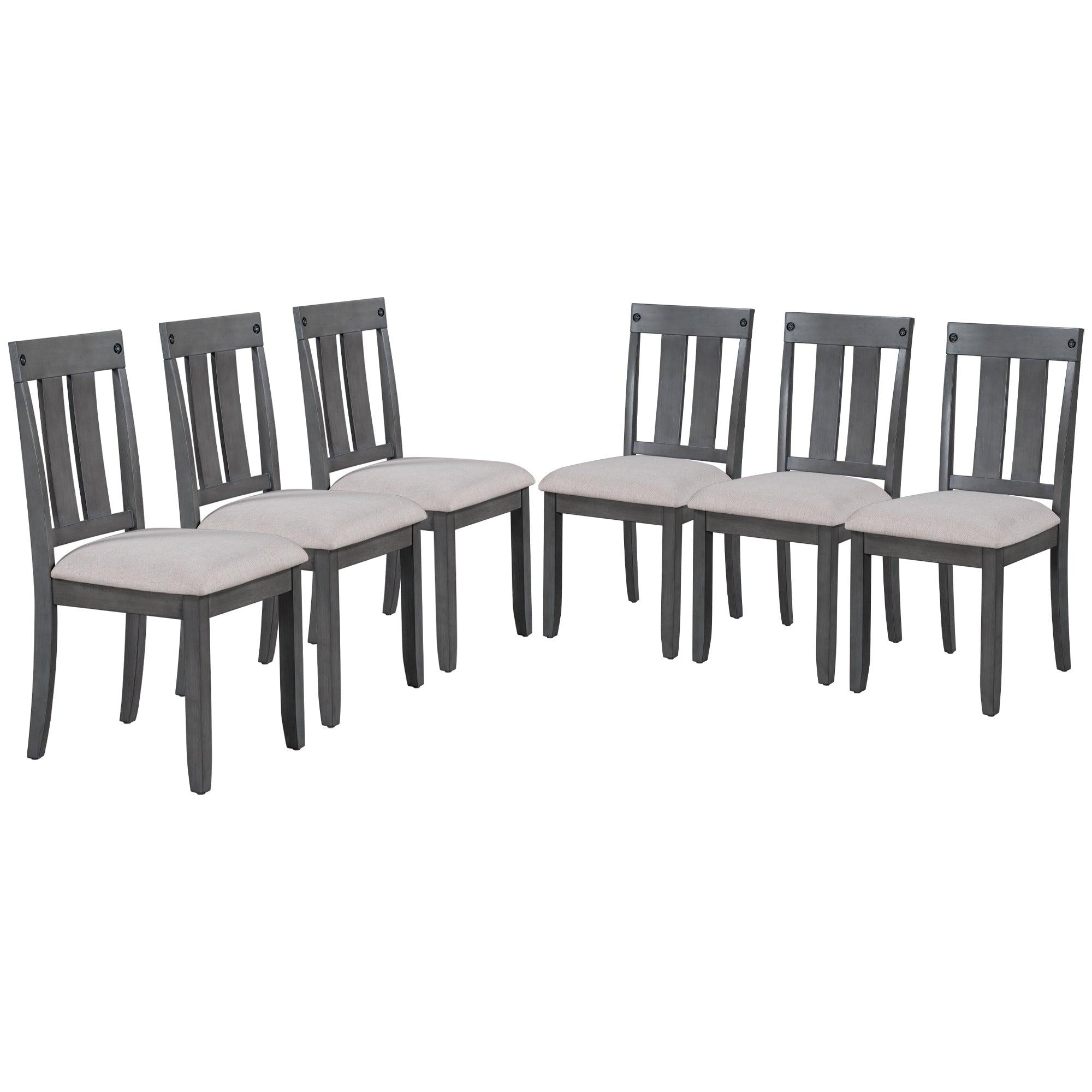 Rustic Farmhouse 6-Piece Wooden Rustic Style Dining Set, Including Table, 4 Chairs & Bench (Gray)