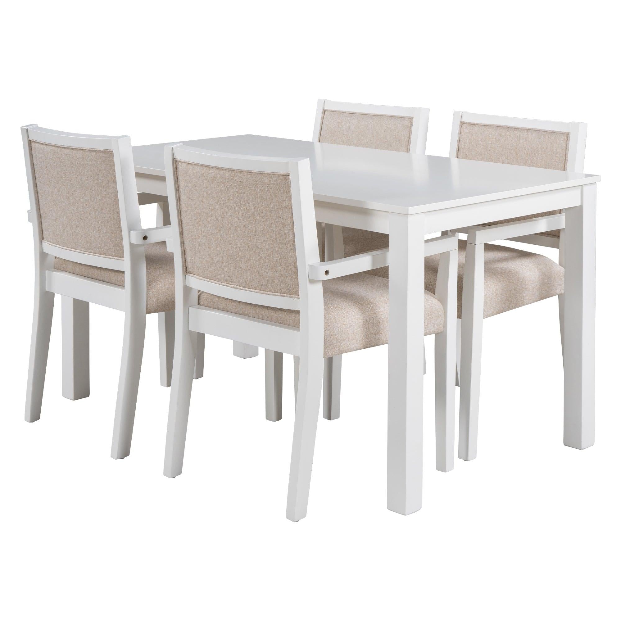 Wood 5-Piece Dining Table Set with 4 Arm Upholstered Dining Chairs,Beige