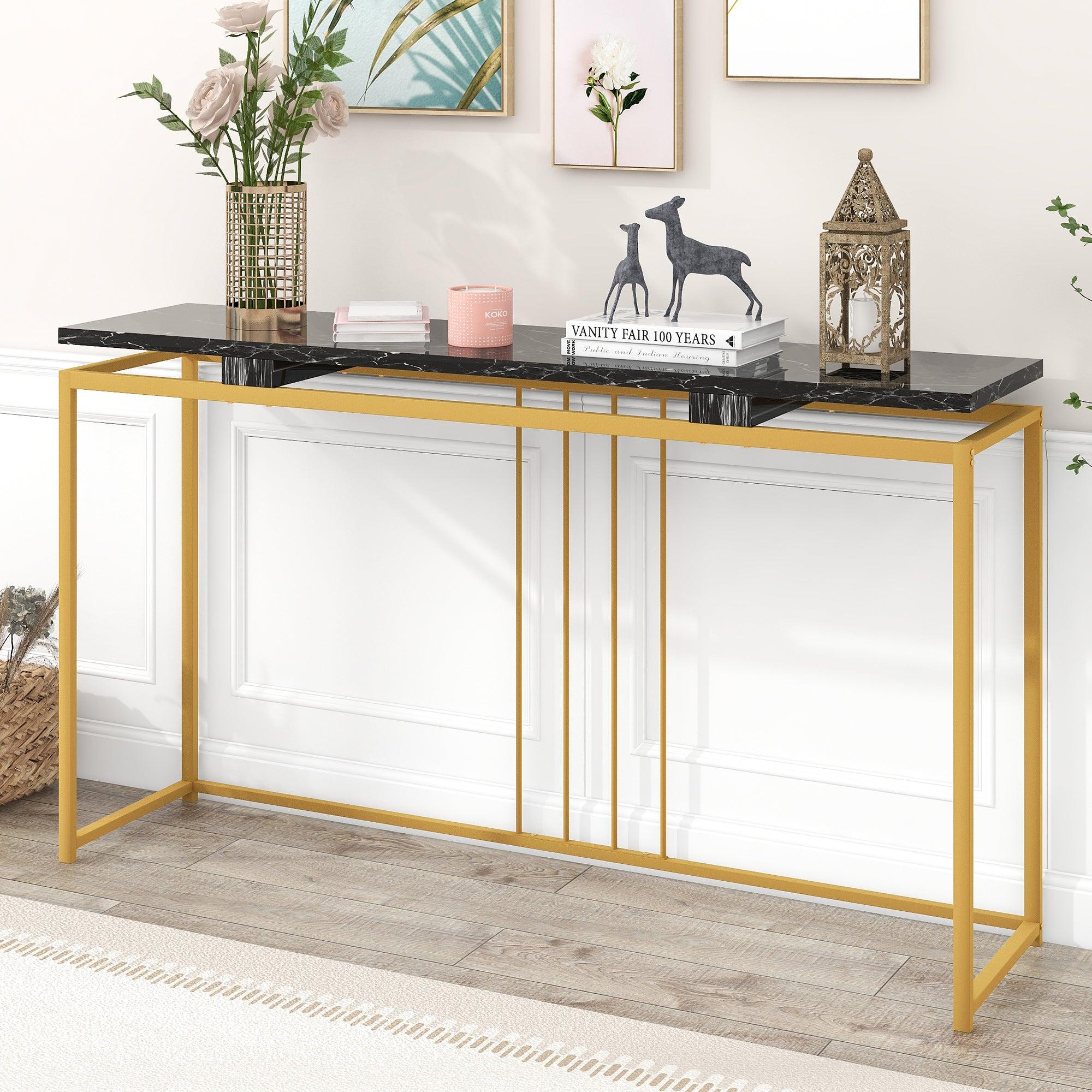 63''Modern Console Table, Extra Long Entryway Table with Metal Frame for Entryway, Hallway, Living Room, Foyer, Corridor, Office image