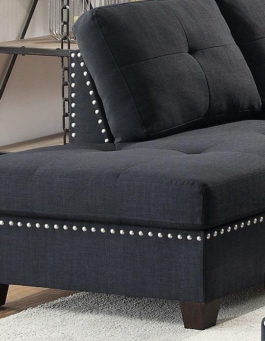 3-pcs Sectional Sofa Black Polyfiber Cushion Sofa Chaise Ottoman Reversible Couch Pillows