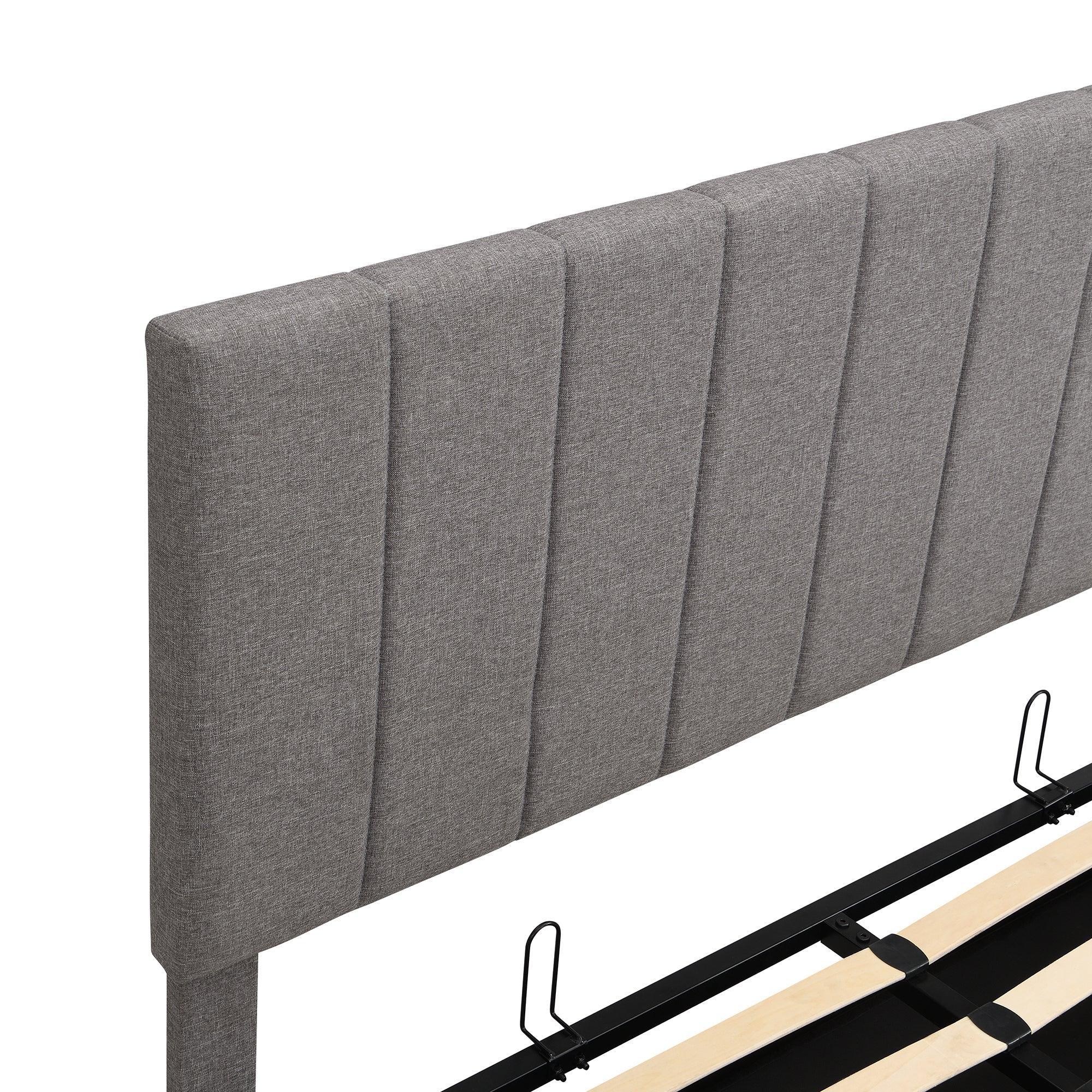 Queen size Upholstered Platform bed with a HydraulicStorage System - Gray