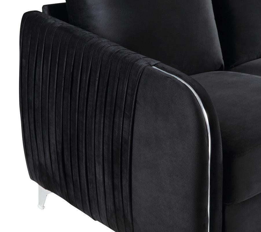 Hathaway Black Velvet Fabric Sofa Loveseat Living Room Set