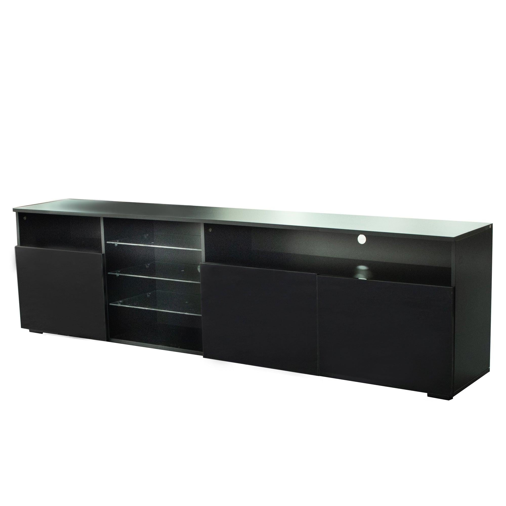 FURNITURE & TV Stand Matte Body High Gloss DoorsModern TV Stand LED,Black