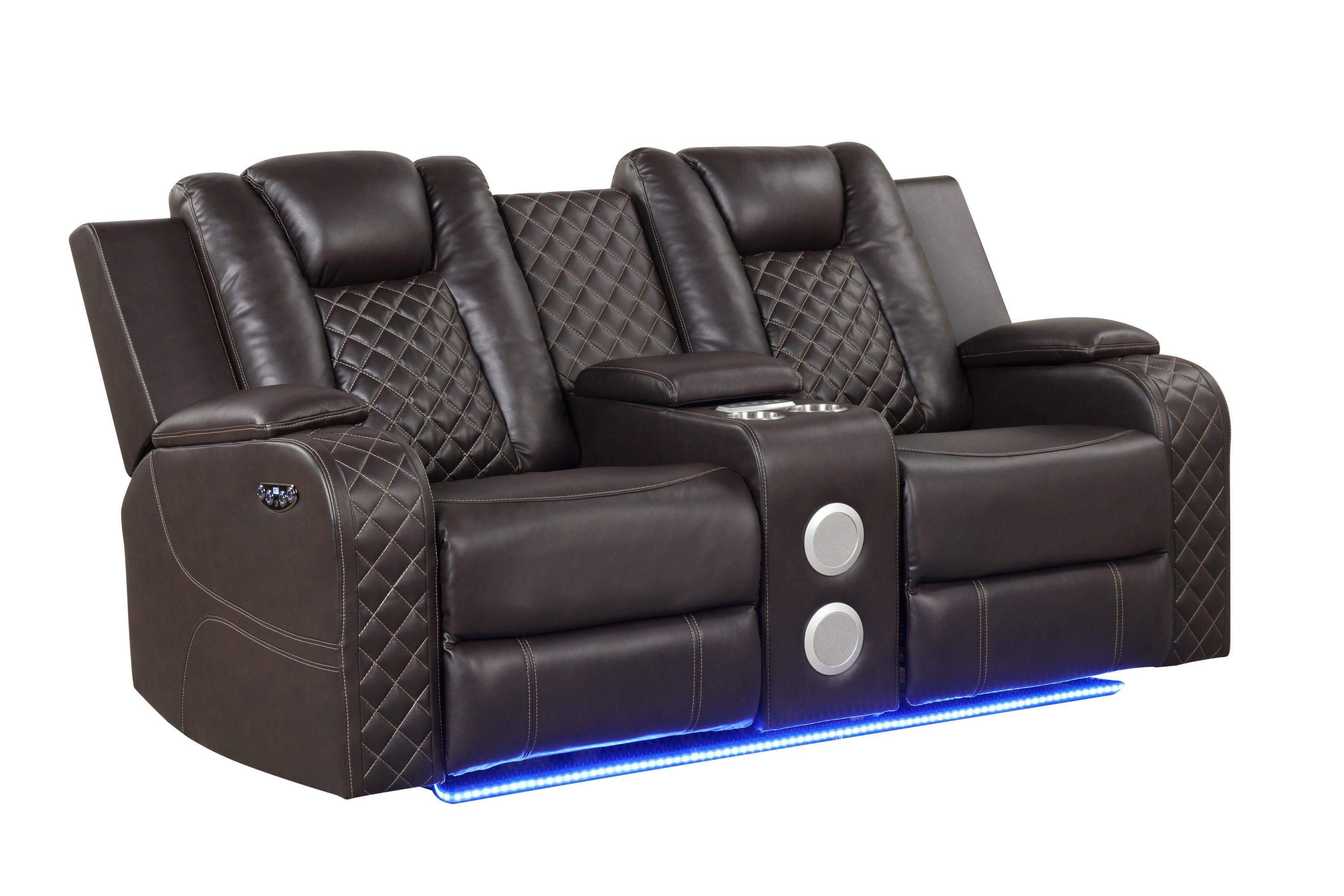 Benz LED & Power Reclining Loveseat Made With Faux Leather in Brown