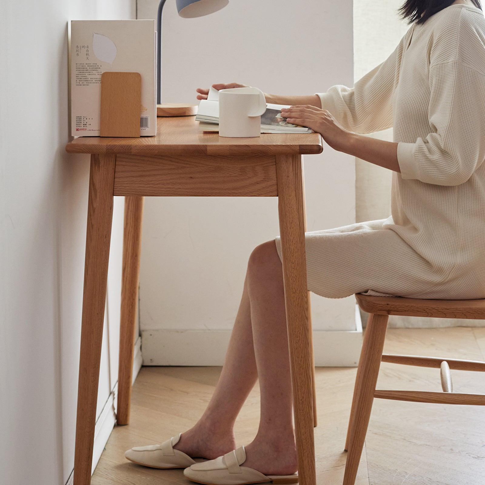 100% solid wood natural wood computer desk study desk oak natural wood PC desk work desk dressing table slim solid wood with drawer simple work from home width 100 cm depth 50 cm wood grain wooden image