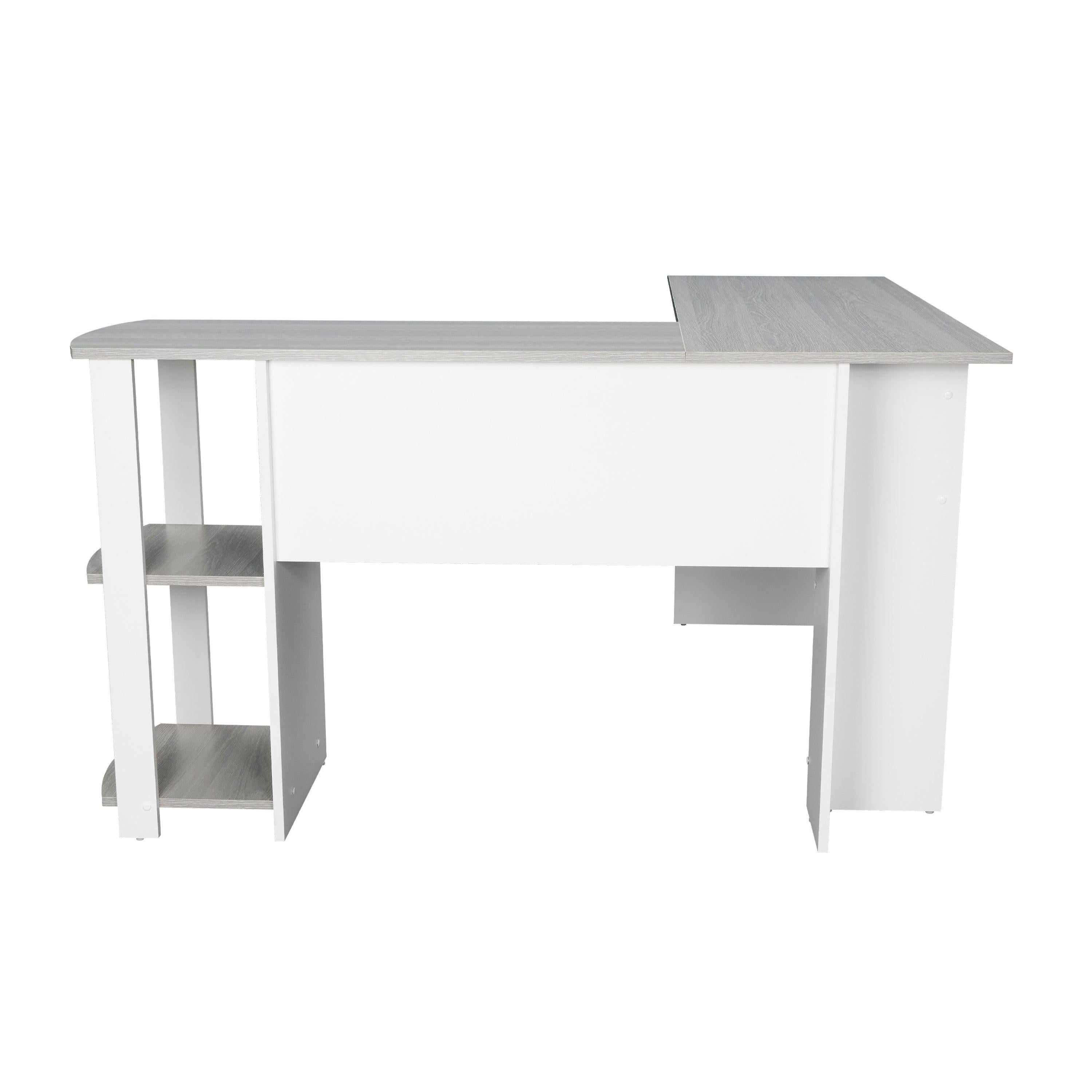 Techni MobiliModern L-Shaped Desk with Side Shelves, Grey