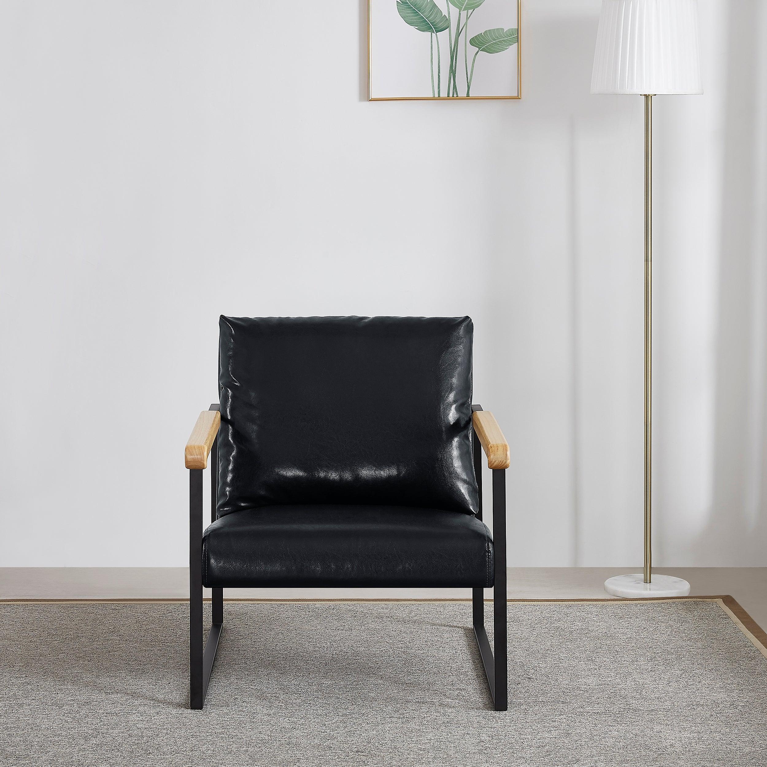 Metal Frame with Faux Leather Upholstery  Chair (Black)