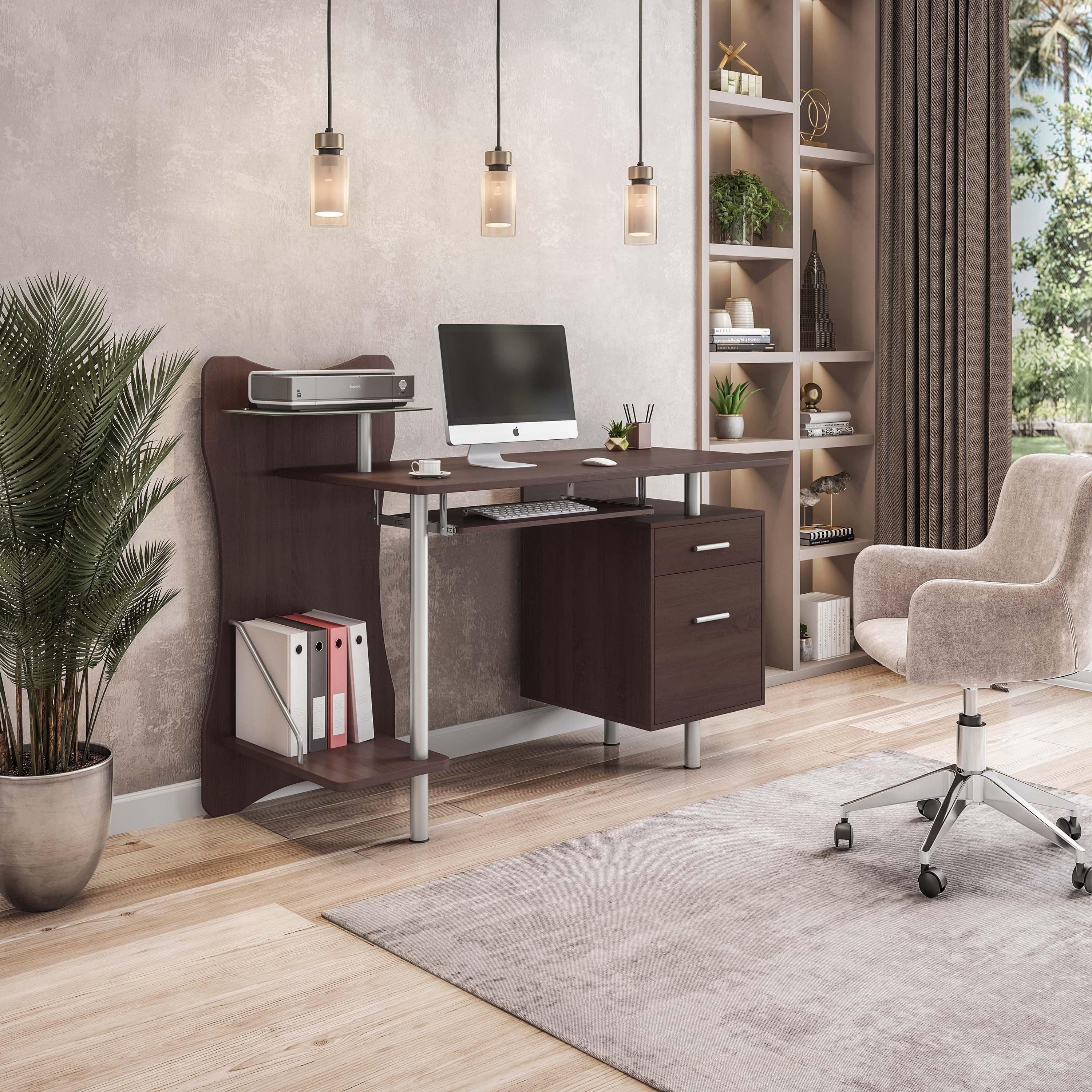 Techni Mobili Stylish Computer Desk withStorage, Chocolate image