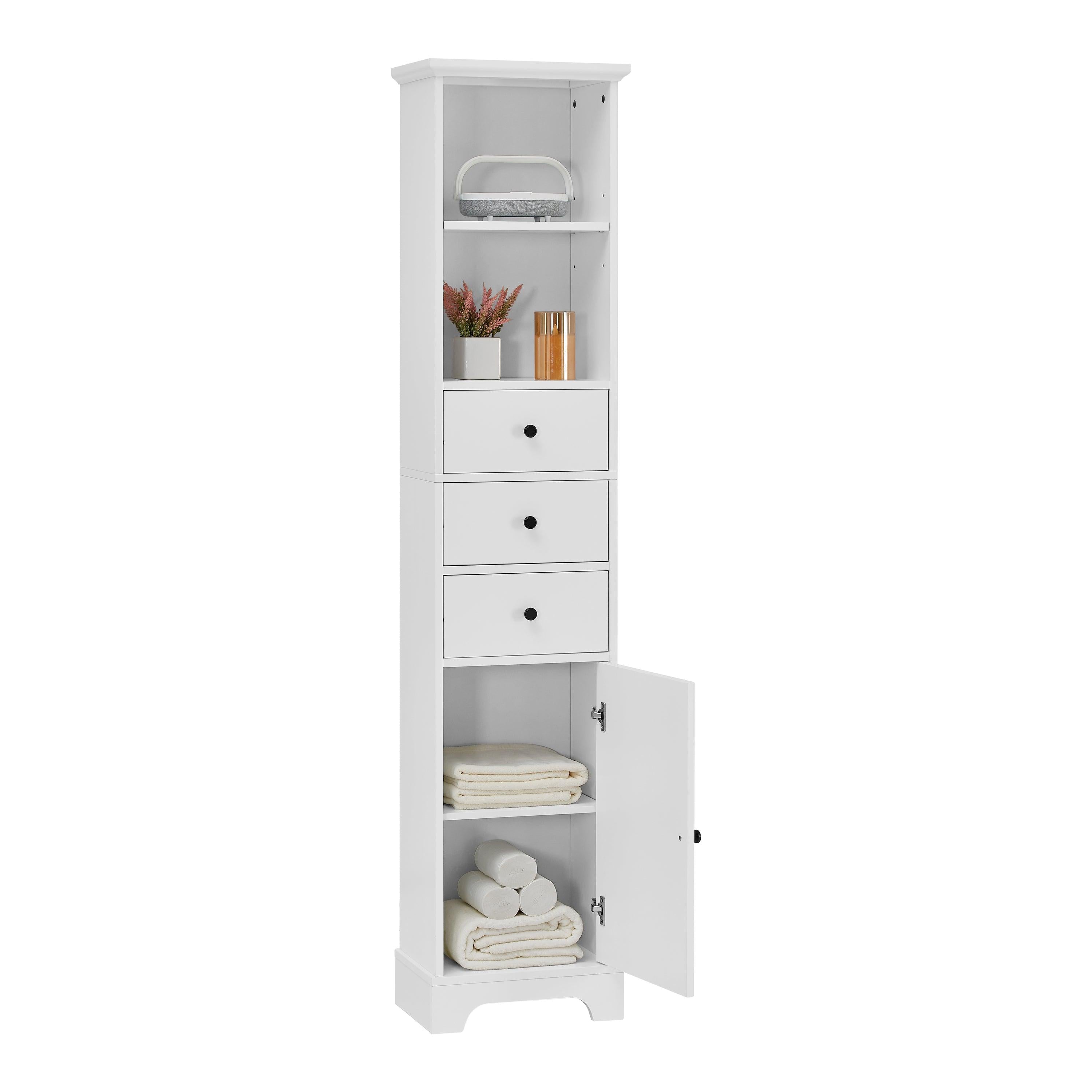 White Tall Bathroom Cabinet, FreestandingStorage Cabinet with 3 Drawers and Adjustable Shelf, MDF Board with Painted Finish