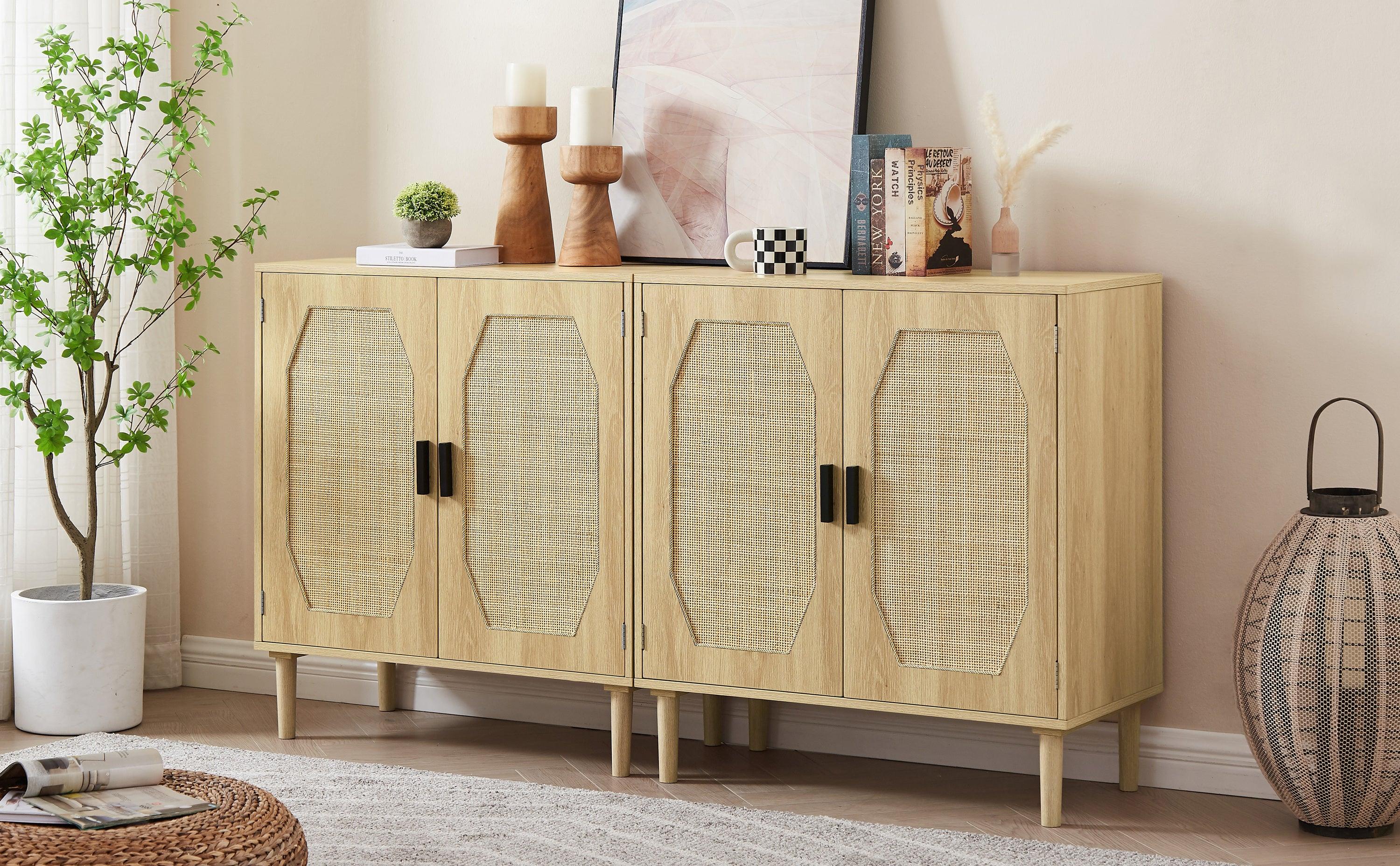 KitchenStorage cabinets with rattan decorative doors, buffets, wine cabinets, dining rooms, hallways, cabinet console tables, （Natural，31.5''LX 15.8''WX 34.6"H）.