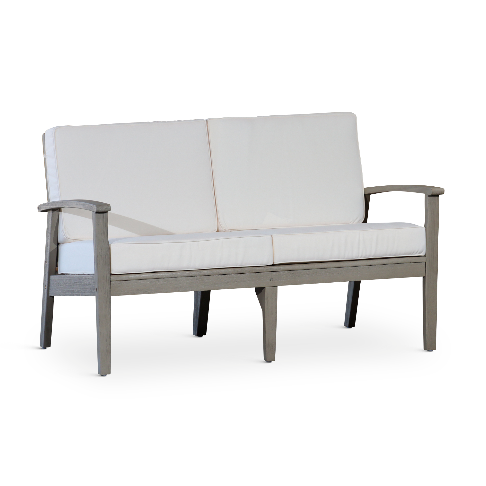 Eucalyptus Loveseat with Cushions, Driftwood Gray Finish, Cream Cushions image