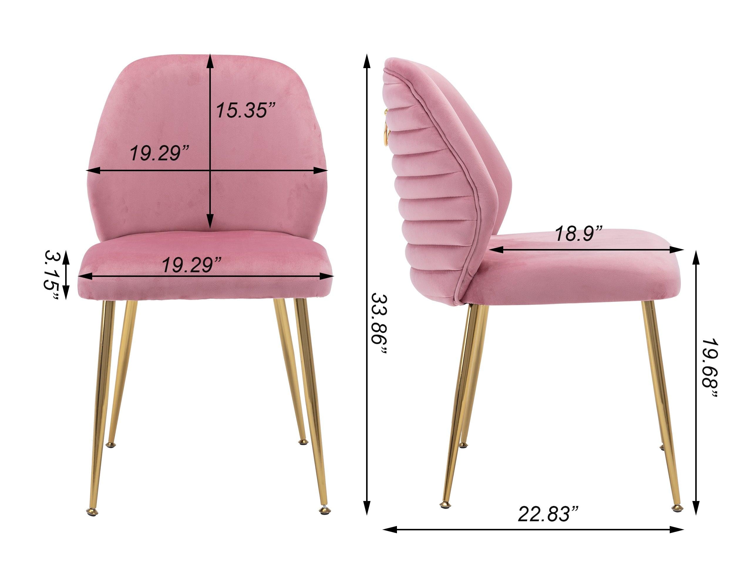 Modern Dining Chair Set of 2, Woven Velvet Upholstered Side Chairs with Barrel Backrest and Gold Metal Legs, Accent Chairs for Living Room Bedroom,Pink