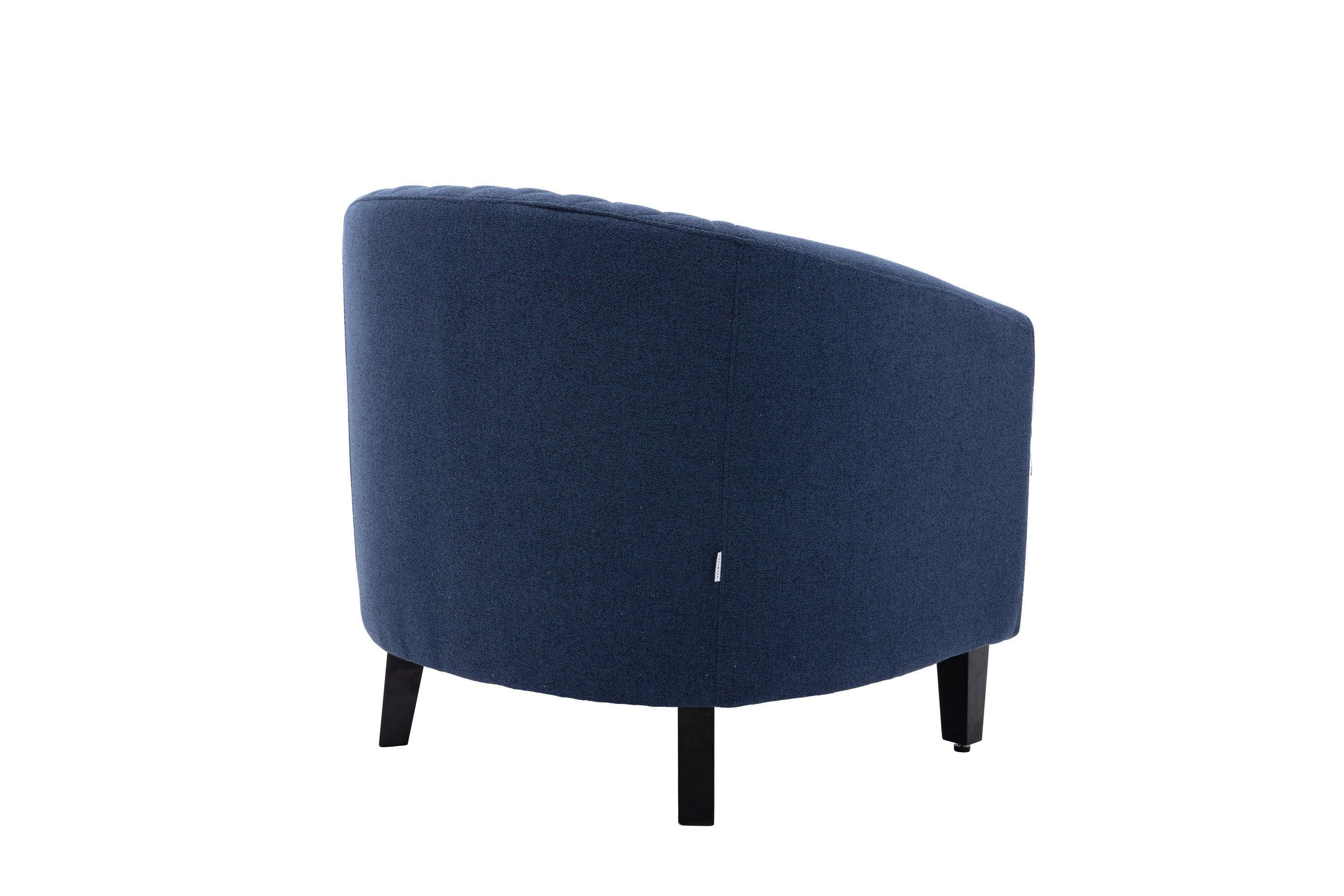 accent Barrel chair living room chair with nailheads and solid wood legs  Black  Navy  Linen