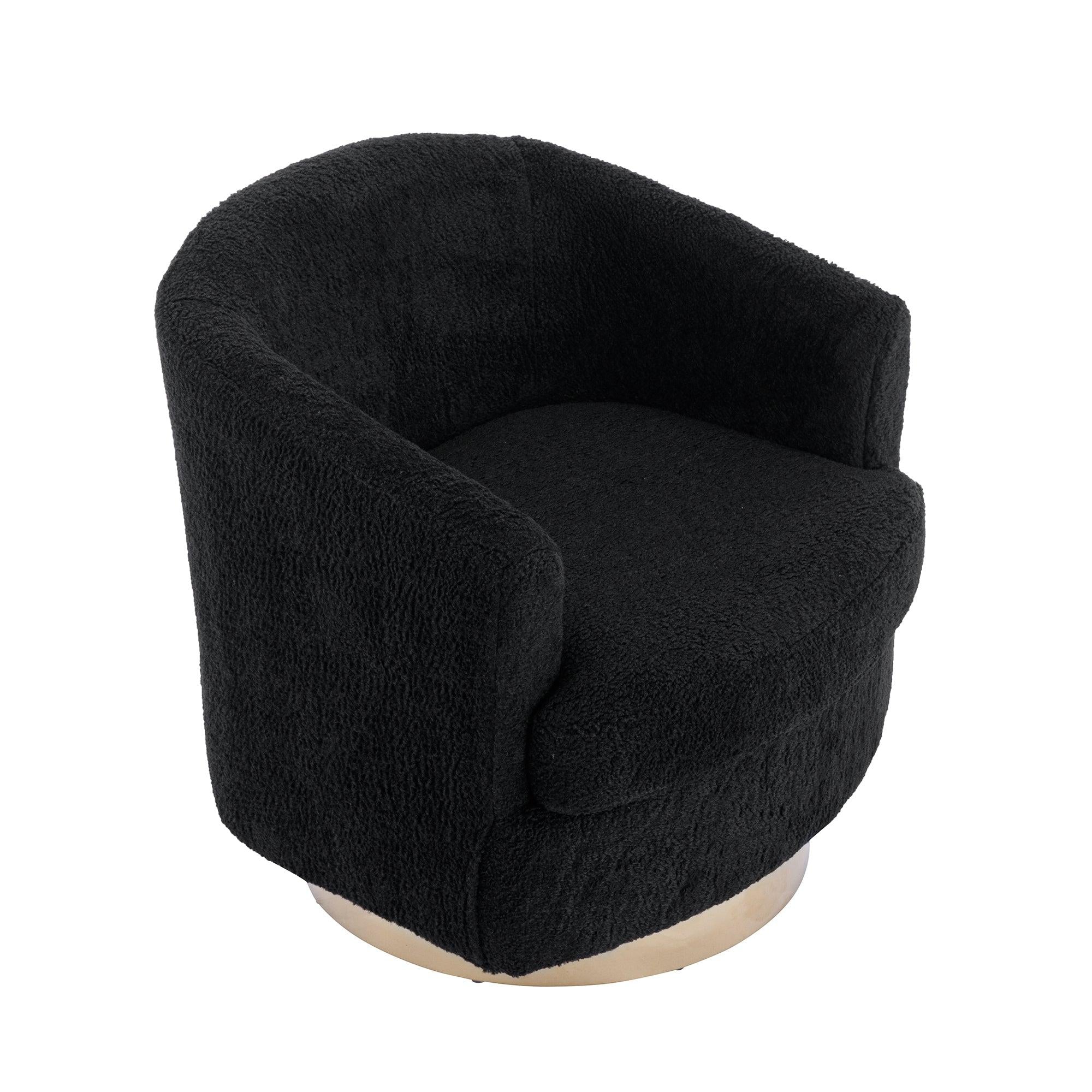 30.7''W Boucle Swivel Accent Barrel ChairModern Comfy Sofa With Gold Stainless Steel Base for Living Room, 360 Degree Club Arm Chair for Nursery Bedroom Living Room Lounge Hotel (Black Boucle)