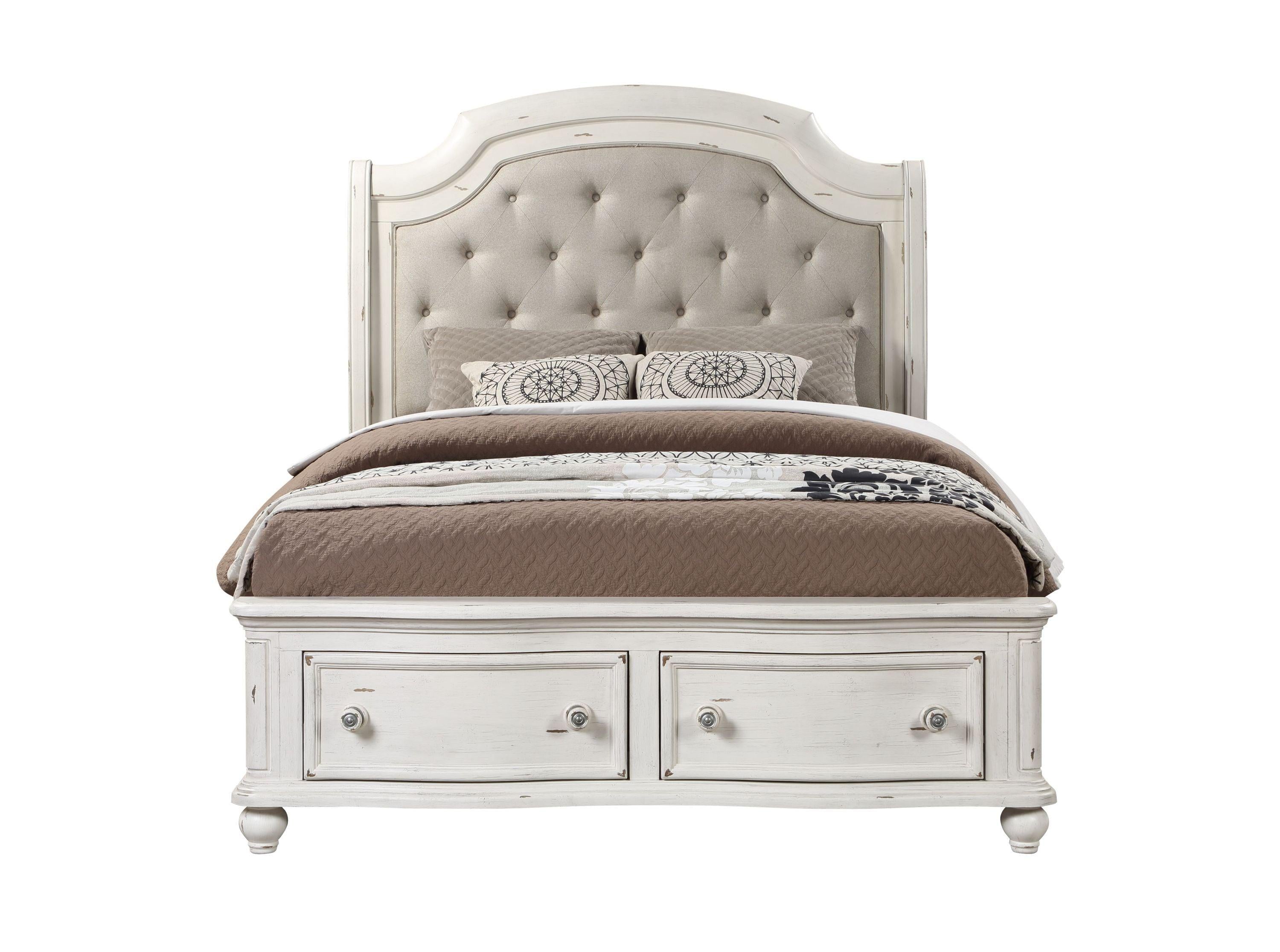 ACME Jaqueline QUEEN BED W/STORAGE Gray Linen & Antique White Finish BD01433Q