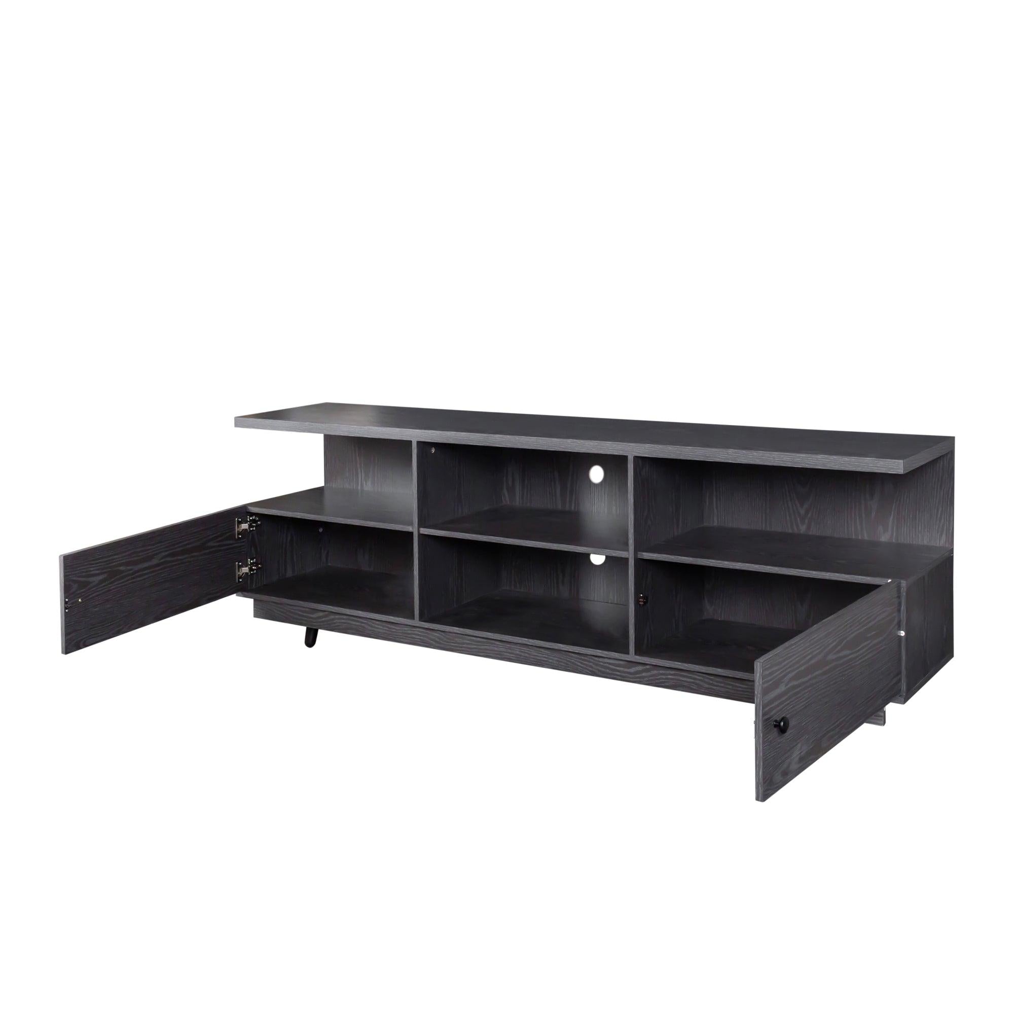 TV StandModern Wood Media Entertainment Center Console Table  with 2 Doors and 4 Open Shelves