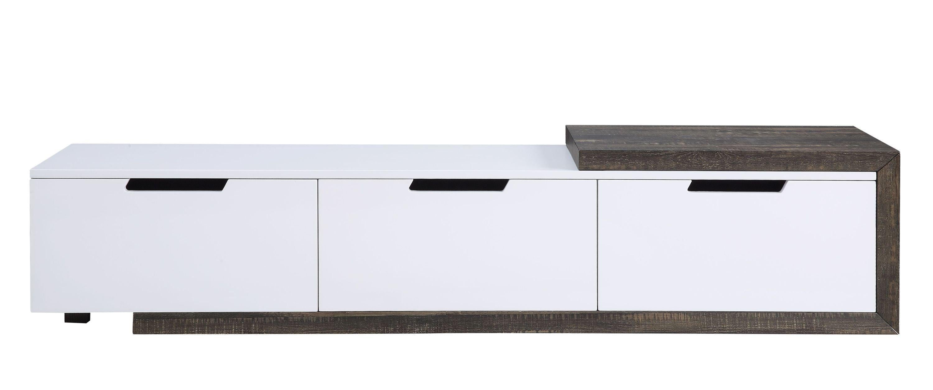 ACME Orion TV Stand, White High Gloss & Rustic Oak 91680