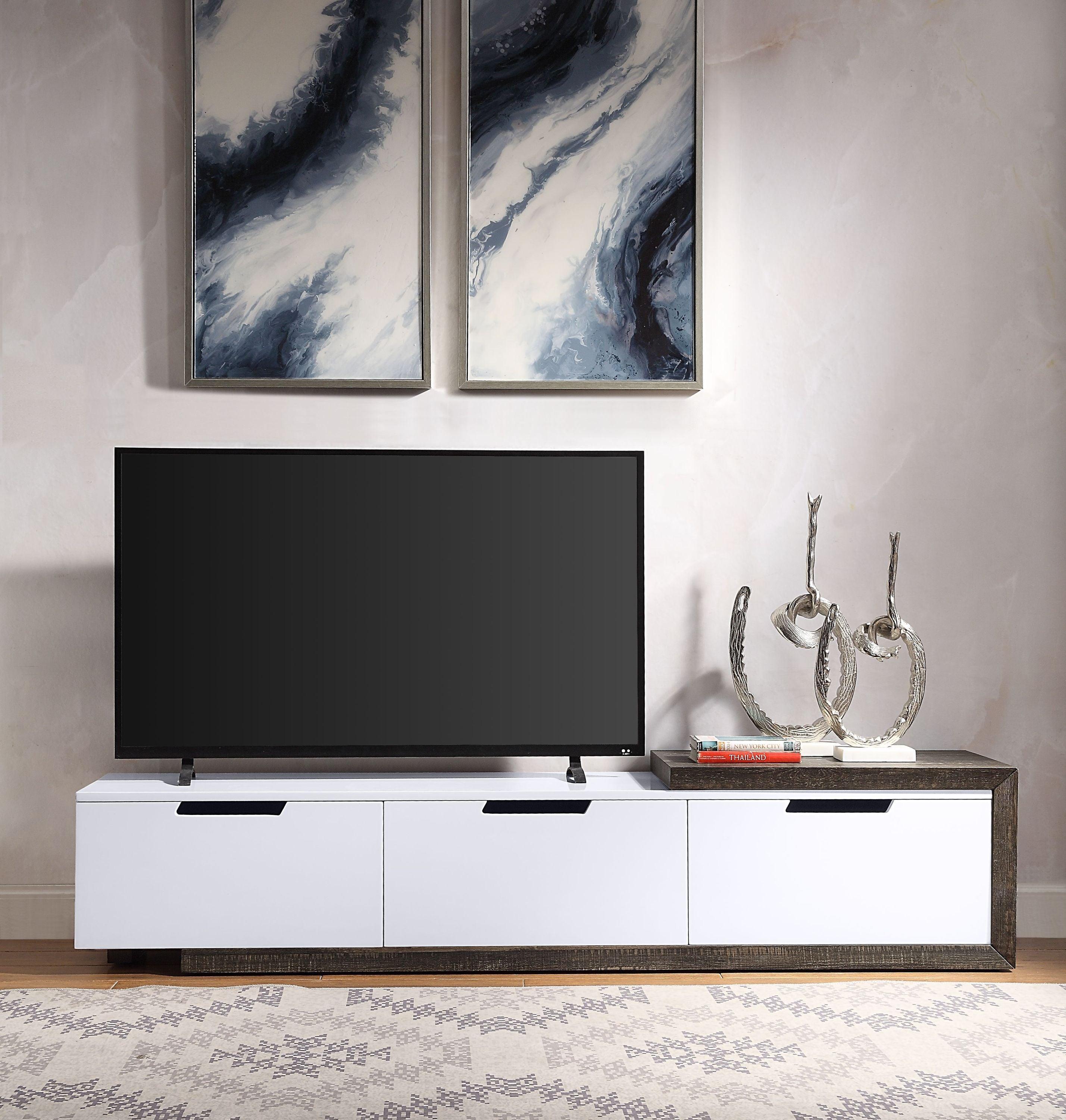 ACME Orion TV Stand, White High Gloss & Rustic Oak 91680 image