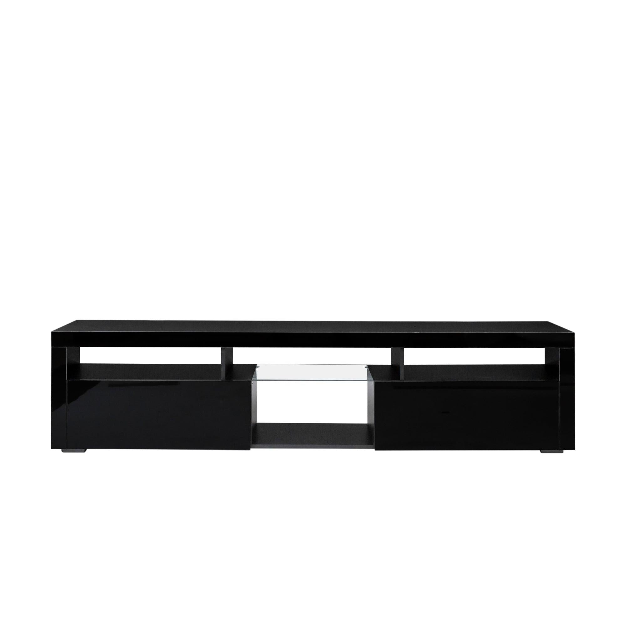 BlackModern simple TV cabinet，2Storage Cabinet with Open Shelves for Living Room Bedroom