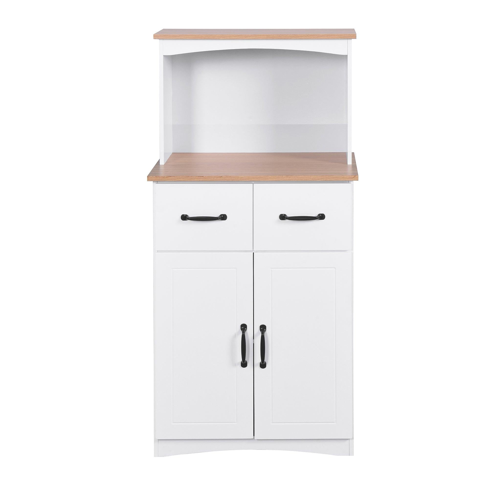 Wooden Kitchen Cabinet White PantryStorage Microwave Cabinet withStorage Drawer