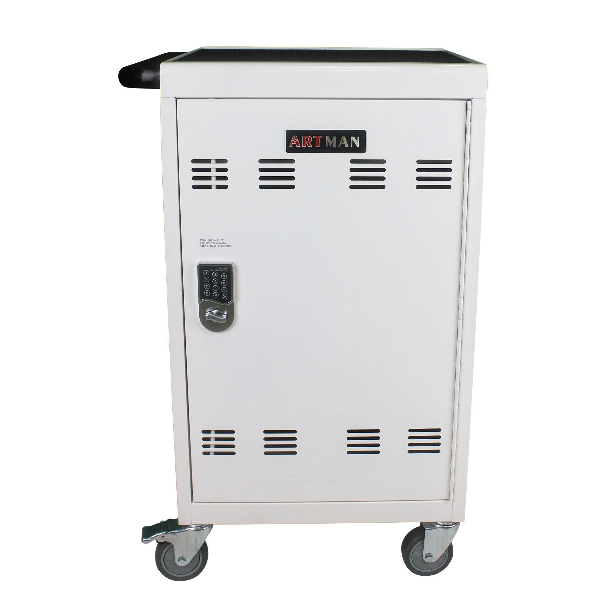 Mobile Charging Cart and Cabinet for Tablets Laptops 30-Device With Combination Lock(White)