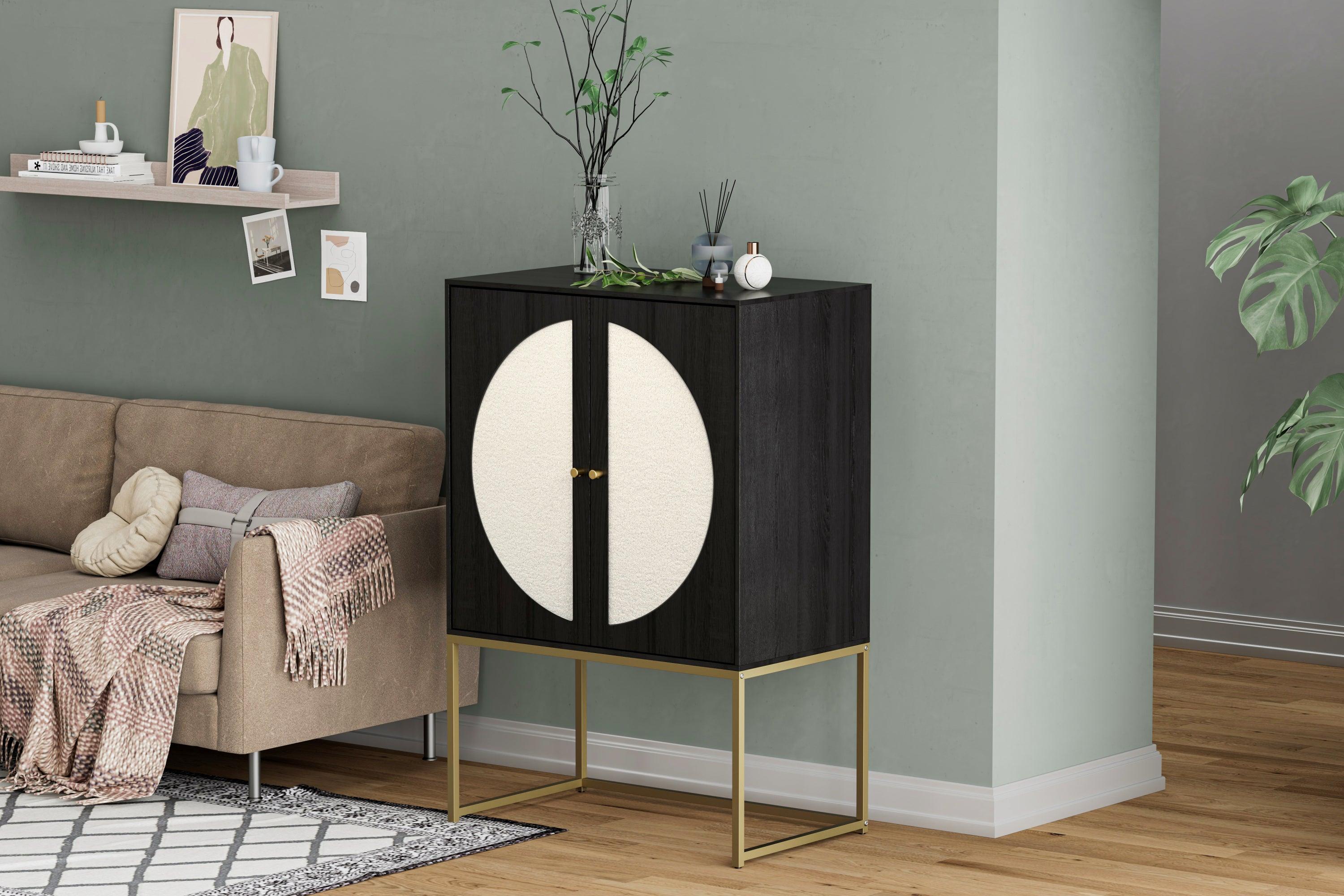 2 door high cabinet，adjustable shelf，Teddy fleece，Symmetrical semicircle design，Suitable for living room, bedroom, study