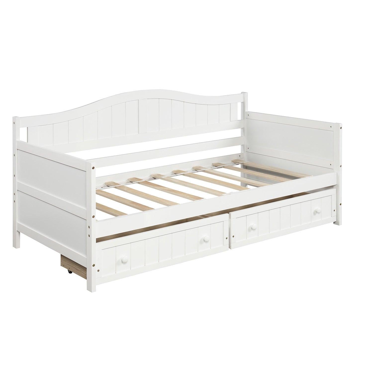 Twin Wooden Daybed with 2 drawers, Sofa Bed for Bedroom Living Room,No Box Spring Needed,White