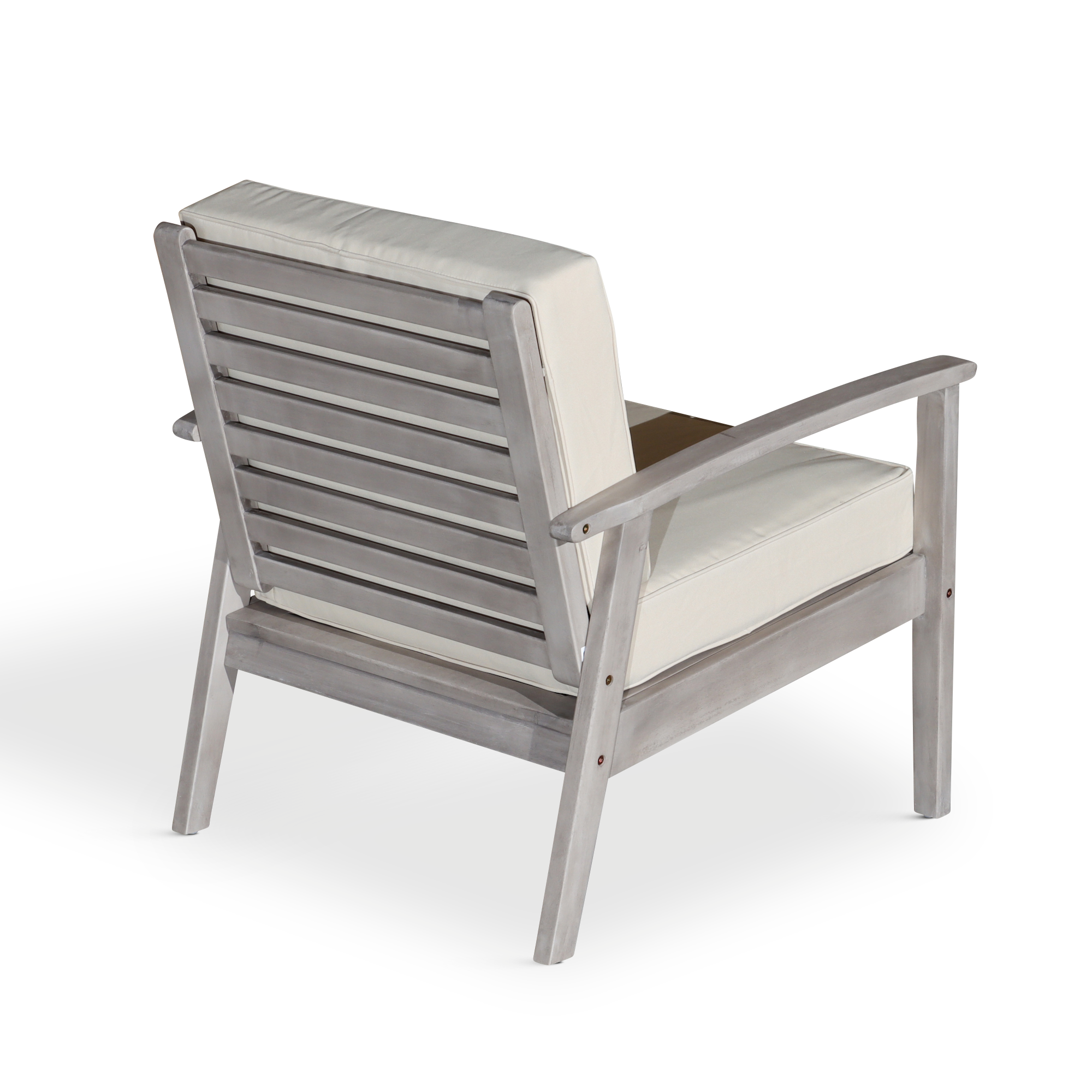 Deep Seat Eucalyptus Chair, Silver Gray Finish, Sand Cushions