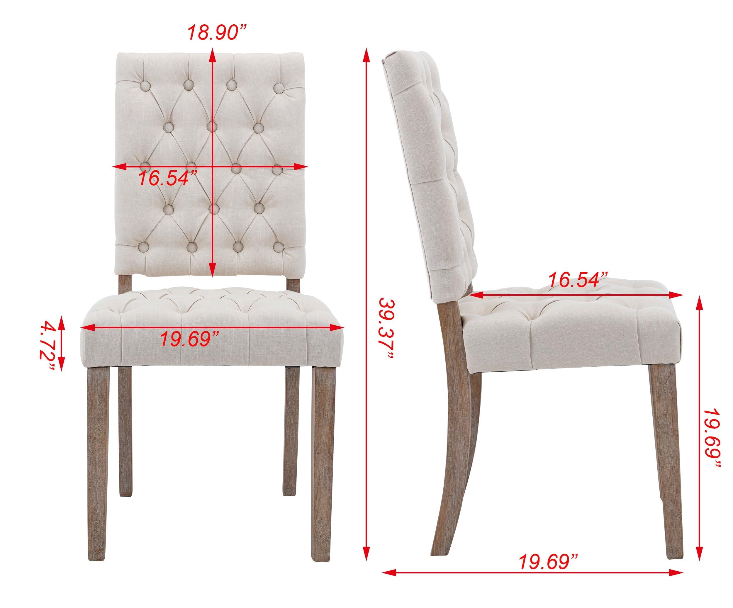 Mid-Century Wooden Frame Linen Fabric Tufted Upholstered Dining Chair,Set of 2,Cream